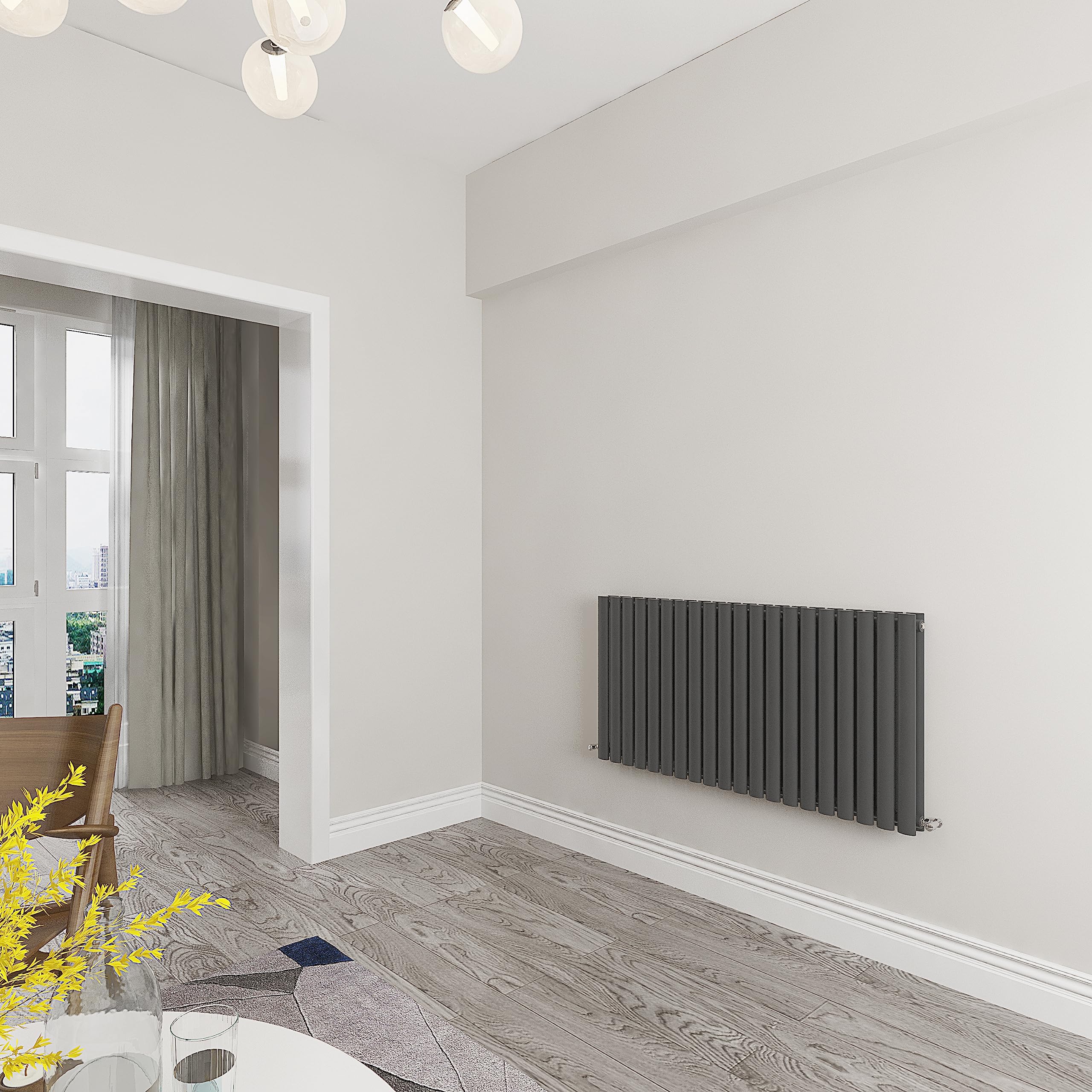 Skybathroom | 600x1180mm Horizontal Anthracite Oval Double Panel Central Heating Radiator