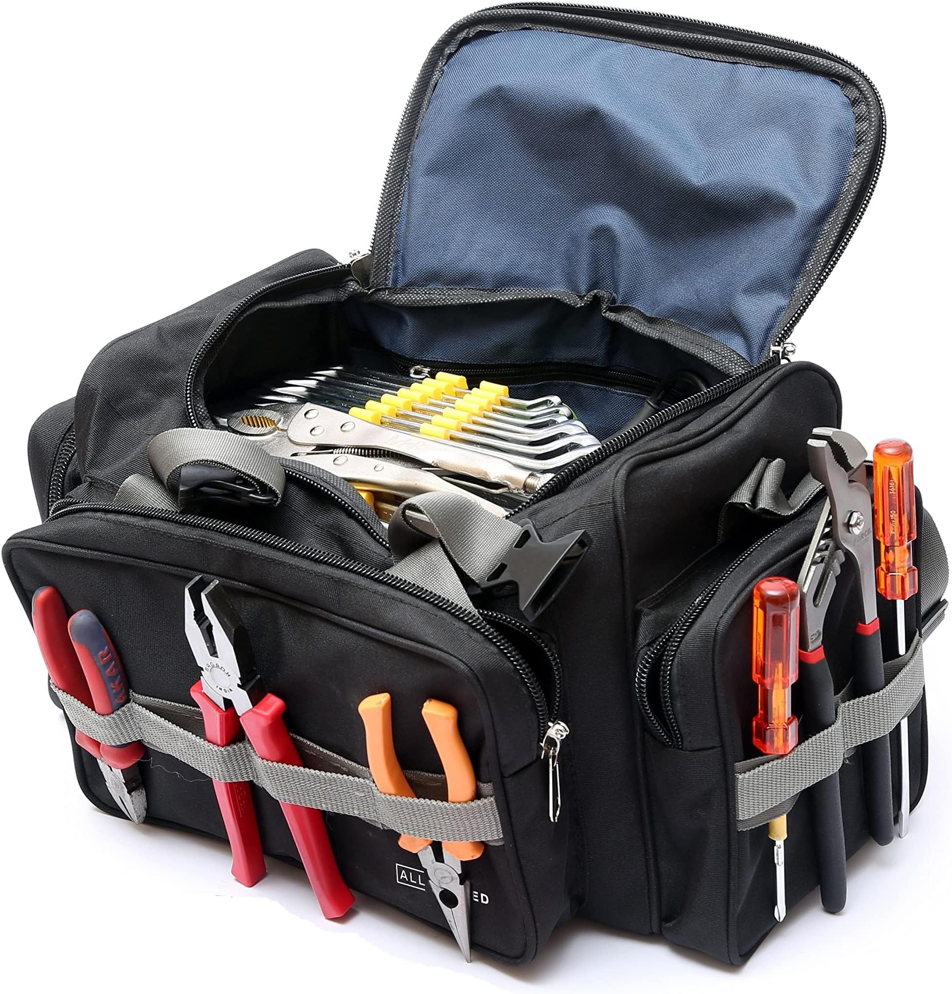 - Heavy Duty Tools Bag 18" for Electricians, Carpenter, Technicians, Service Engineers with Adjustable Strap for Easy Carrying - Water Resistant Tool Bag - Nylon Material