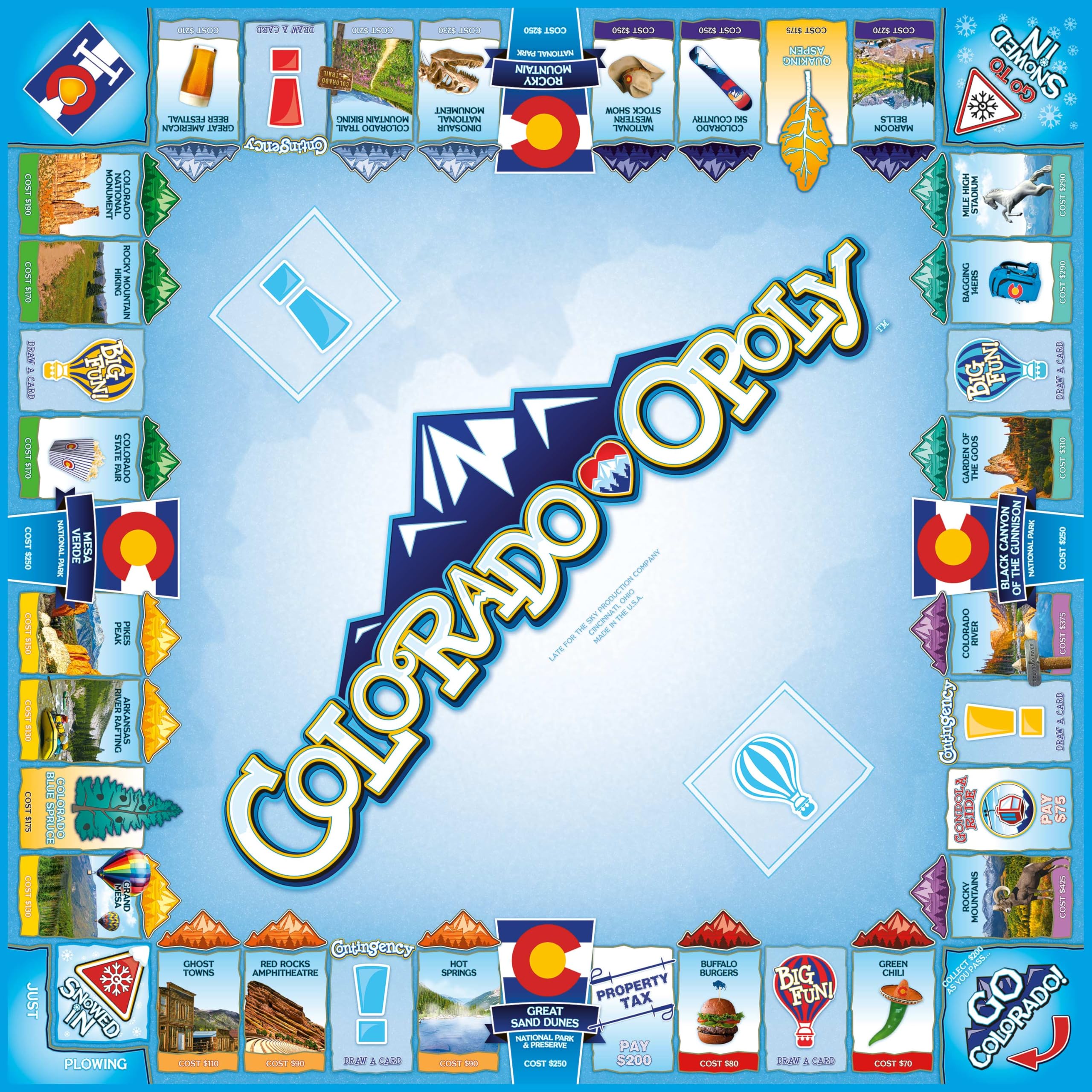 Late for The Sky Colorado-Opoly Board Game – Colorado Travel Family Game Night, Property Trading Strategy Fun, Made in USA, 2-6 Players Ages 8+, Souvenir Gift