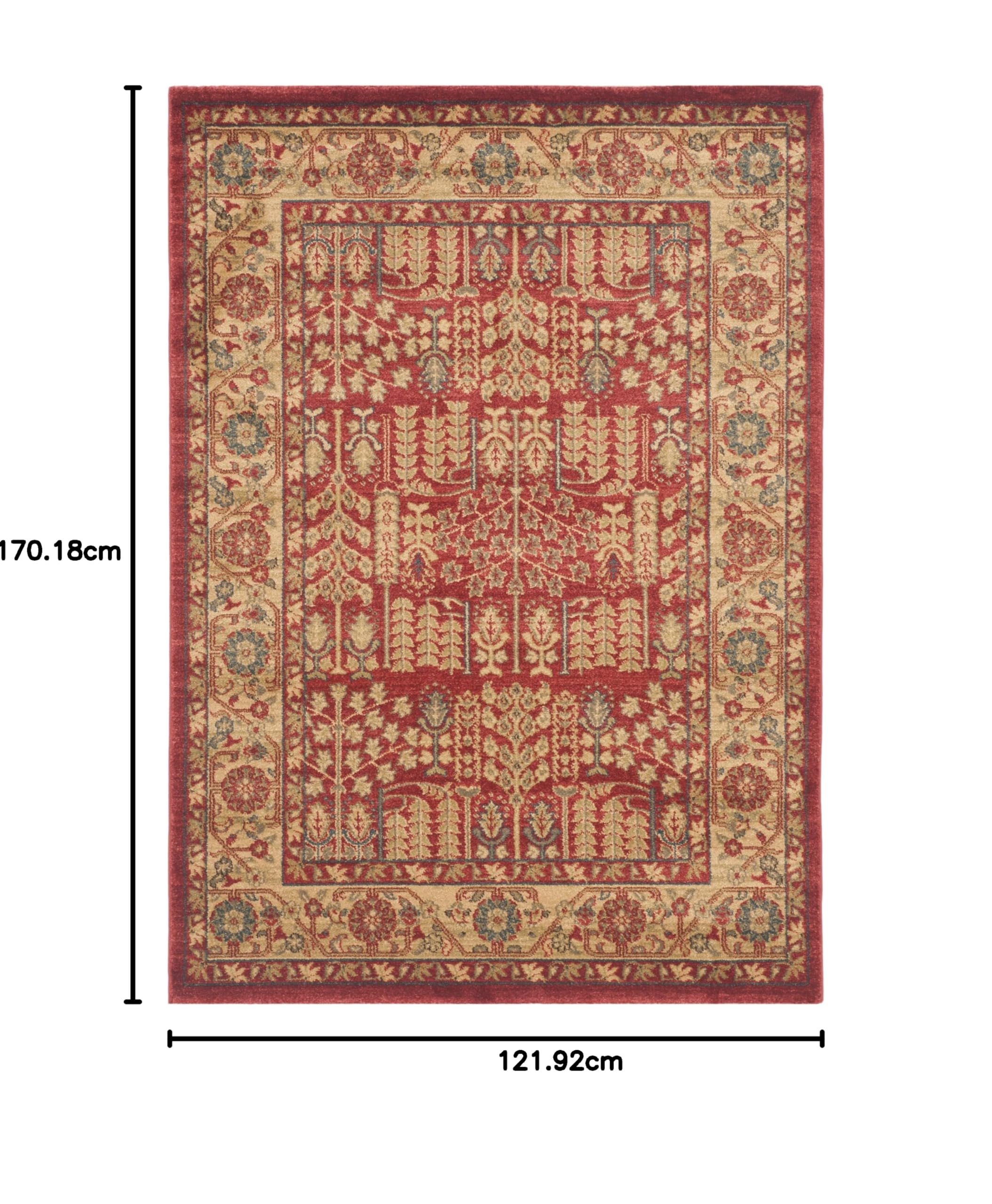 SAFAVIEH Tapis Traditionnel Pour Salon, Salle à manger, Chambre à coucher - Mahal Collection, Tapis à poil court, Rouge et Naturel, 122 X 170 cm