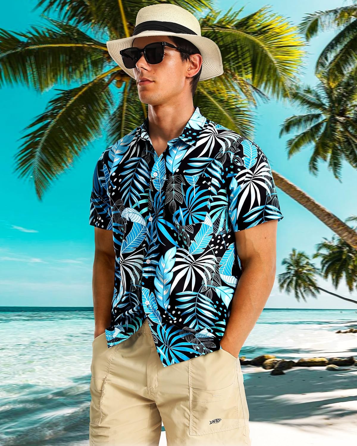 FISHEAL Men's Hawaiian Shirt Short Sleeves, Casual Hawaii Button Down Beach Tropical Shirts for Mens Summer Trip Vacation - Image 3