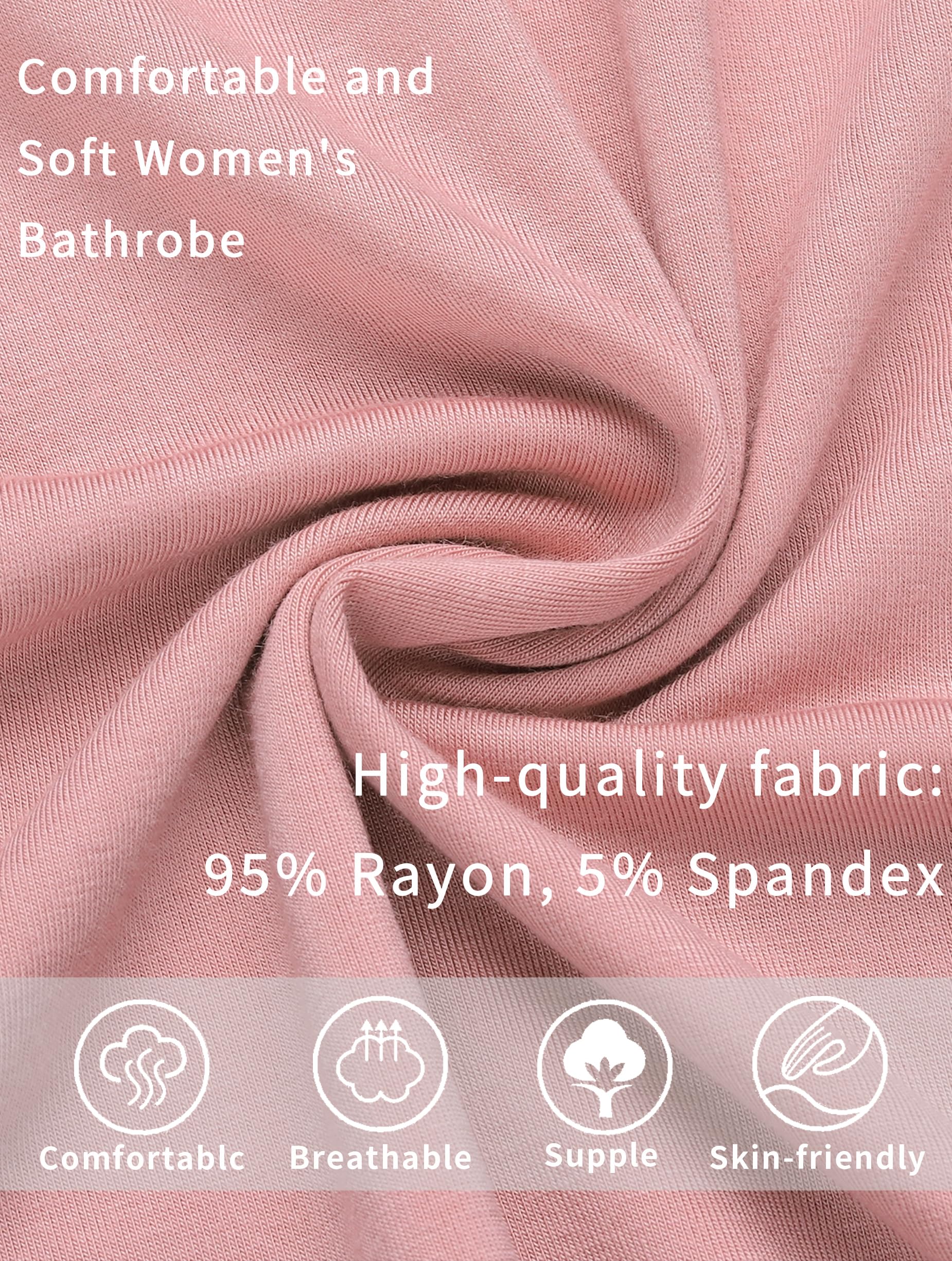 Vlazom Peignoir Femme Long et Confortable Ceinture Adjustable et Bordure à Motifs Blanc Idéal pour la Maison
