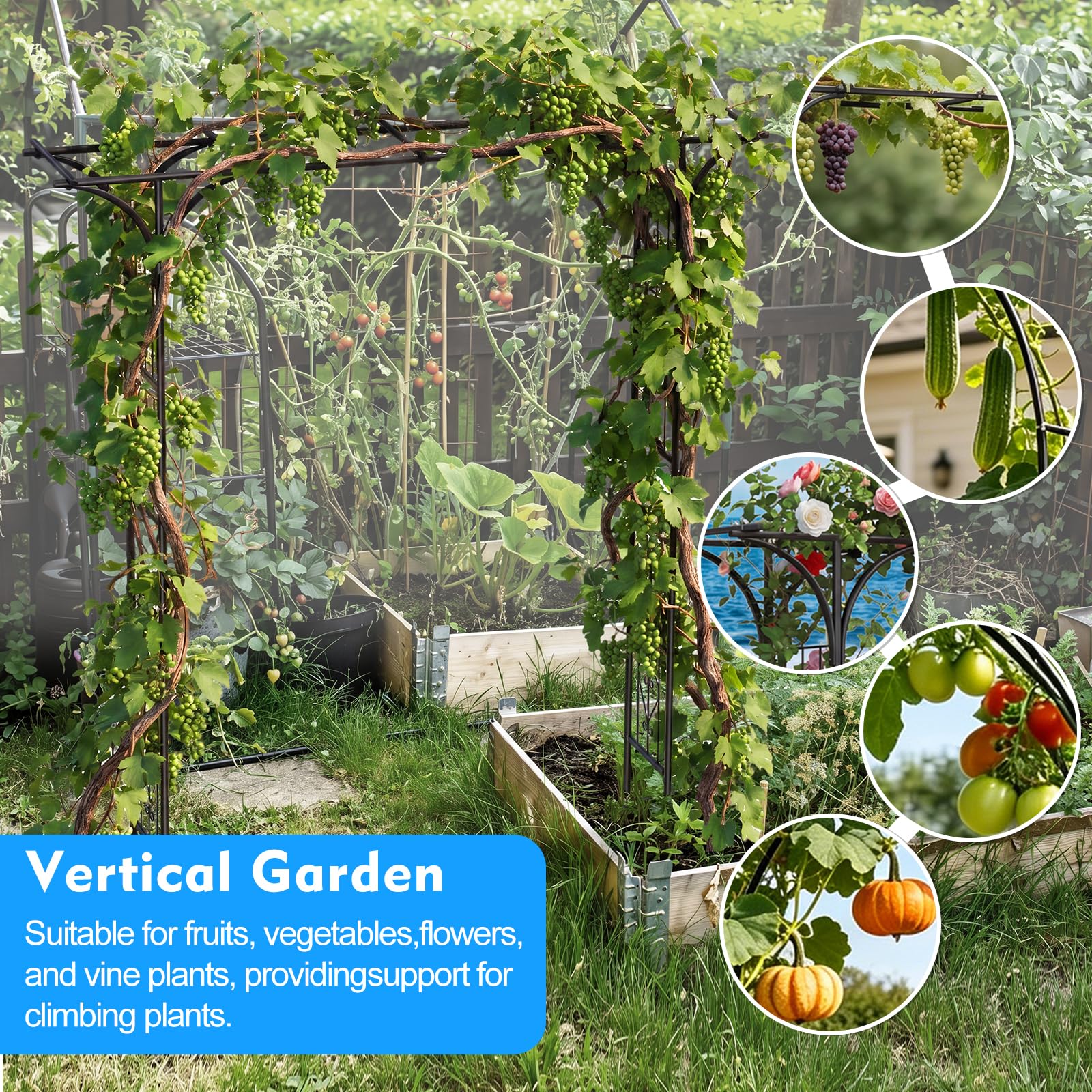 Rosenbogen aus Metall, 2,2M Garten-Torbogen Stahlrahmen für Pflanzen zur Unterstützung von Verzierung Kletterer, Torbogen für Garten, Rasen und Hochzeit für Indoor&Outdoor Gartendekoration