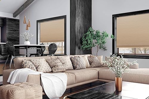 Miniatura 3 de Redi Shade No Tools Easy Lift Trim-at-Home Persiana de tela plisada sin cordón que bloquea la luz, tono natural, 36 x 64pulgadas, (se adapta a