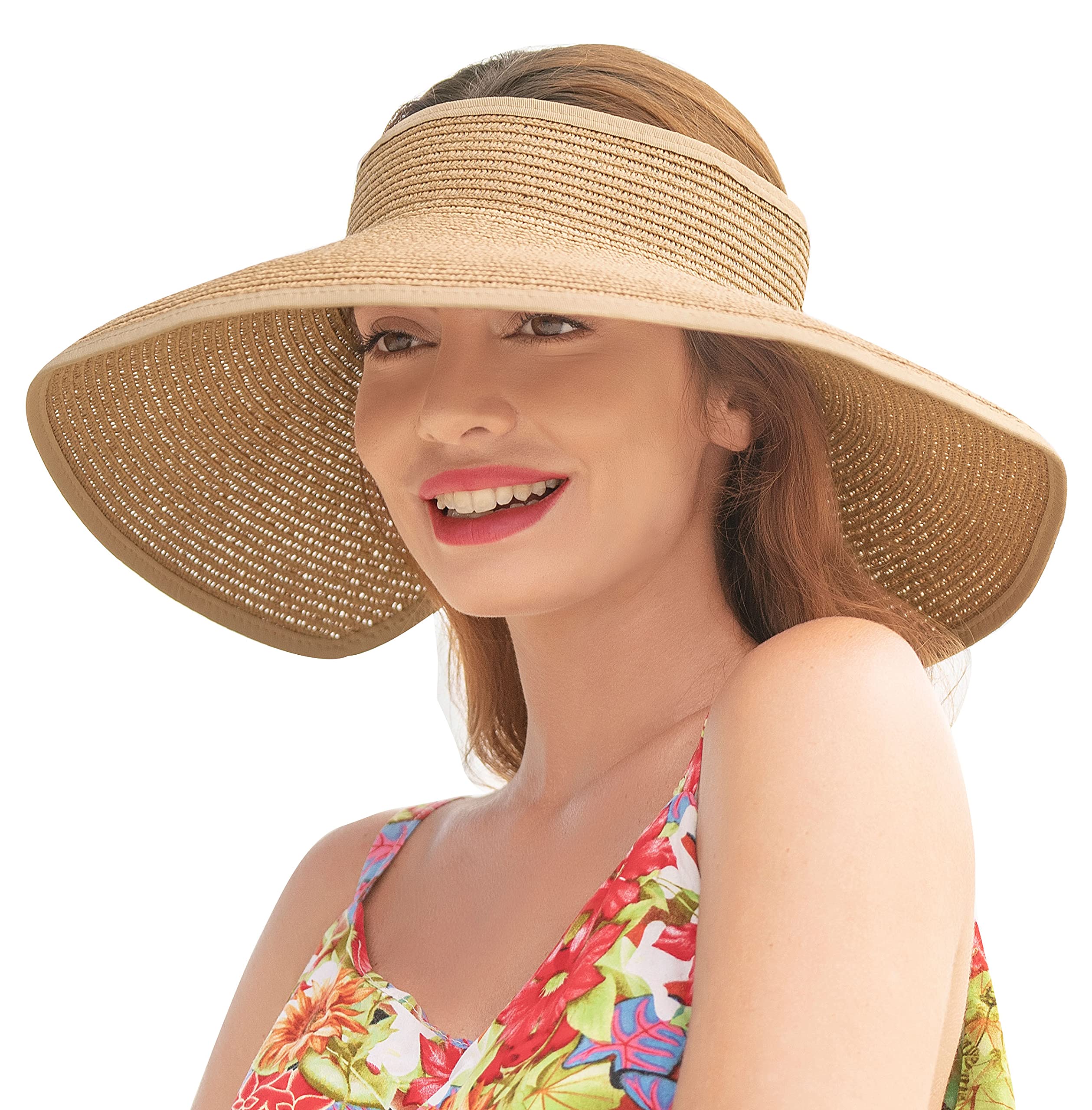Photo 1 of *BUNDLE OF 3* Sun Visors for Women Wide Brim Straw Hat Women Beach Visor Hats for Women Uv Protection Foldable Sun Hat Women Beach Hat A-natural