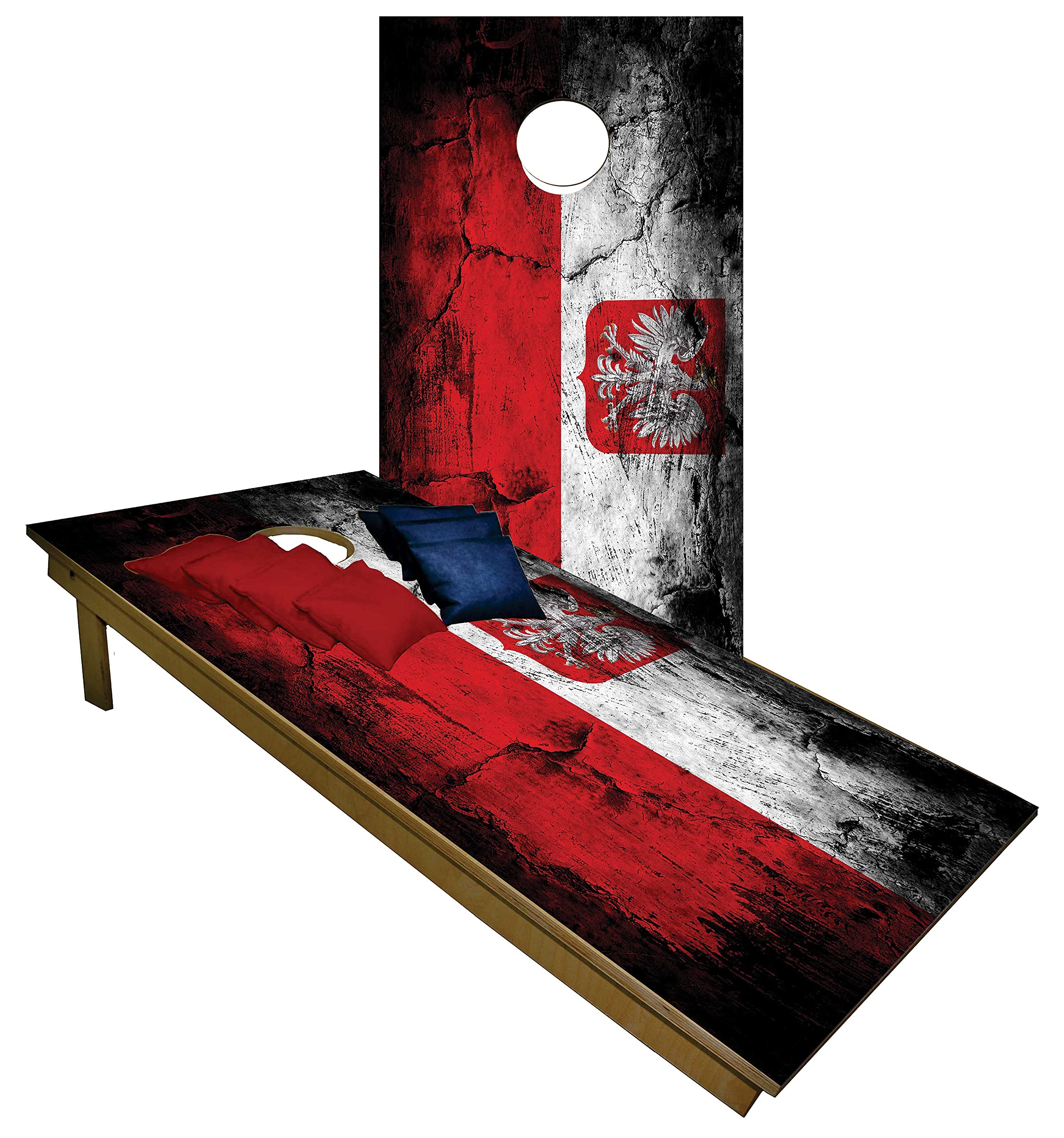 CornholeGamesUSA Pro Cornhole Boards Set | Made in USA | 3/4 Baltic Birch | No Bounce | Triple Thick Legs | Two Brace & Handles, Tournament 2x4 Regulation Set with Score Tower & Cornhole Bags