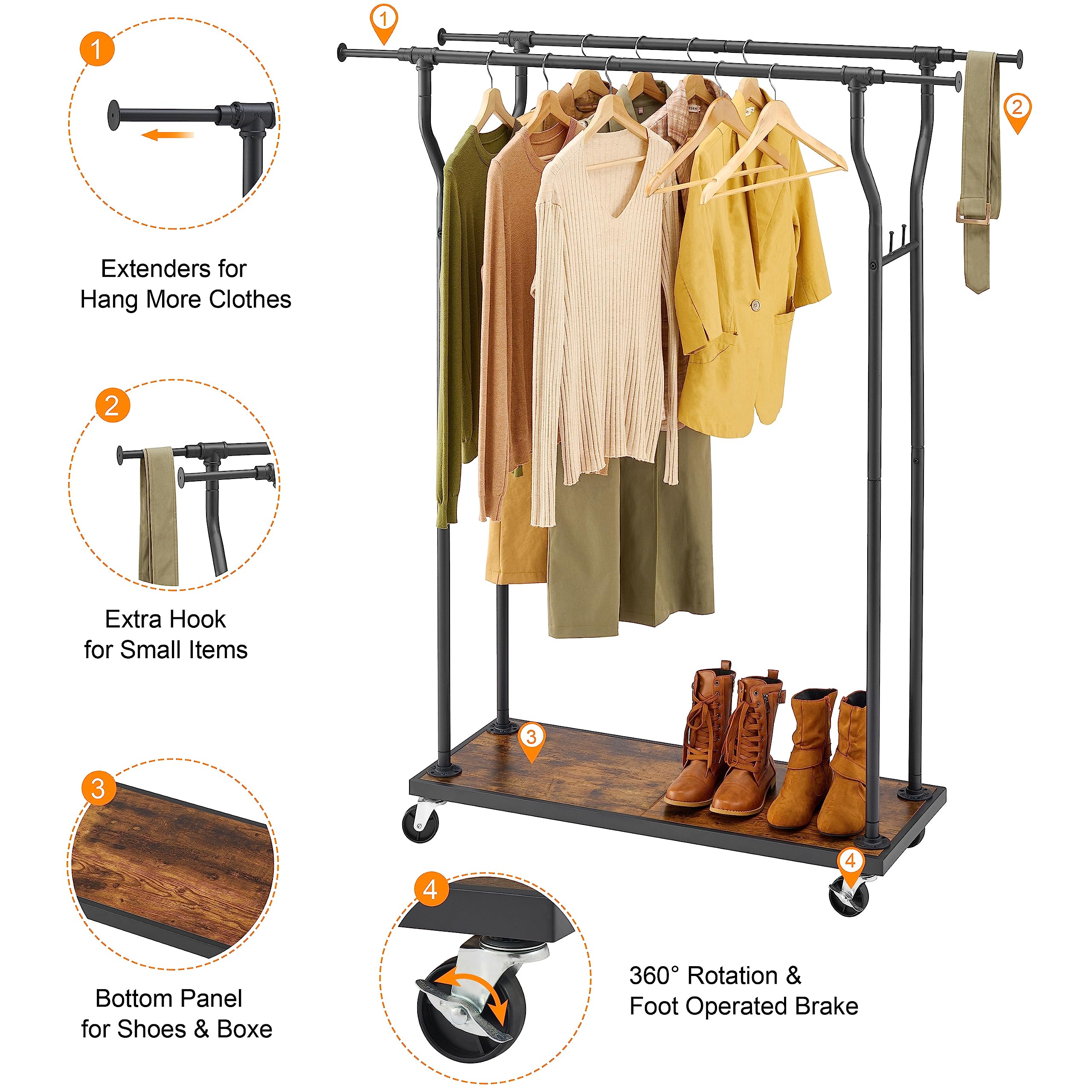 Snapklik.com : Hoctieon Heavy Duty Double Rod Clothing Racks For ...