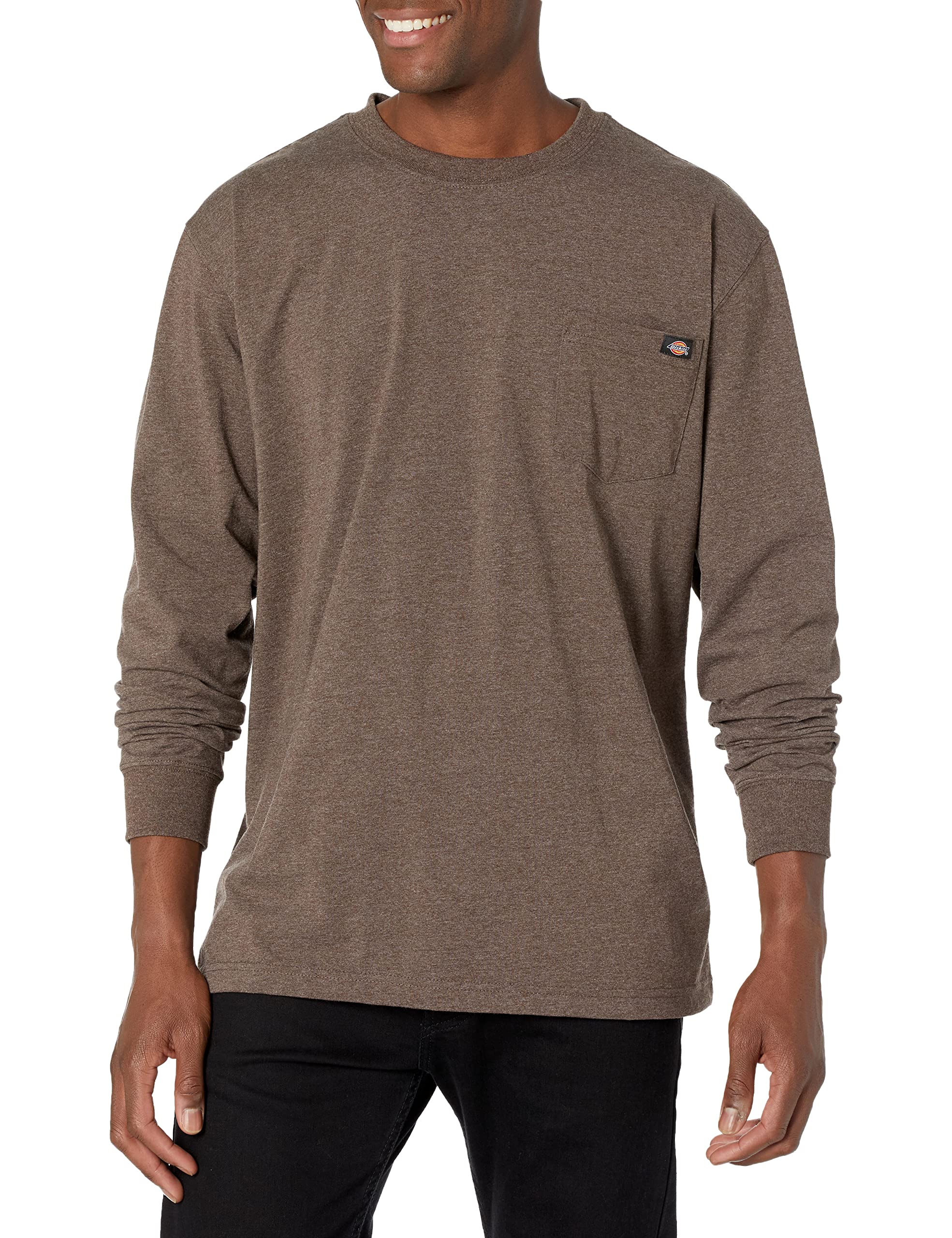 Dickies Men's Long Sleeve Heavyweight Crew Neck, Chocolate Brown Single Dye Heather, XL