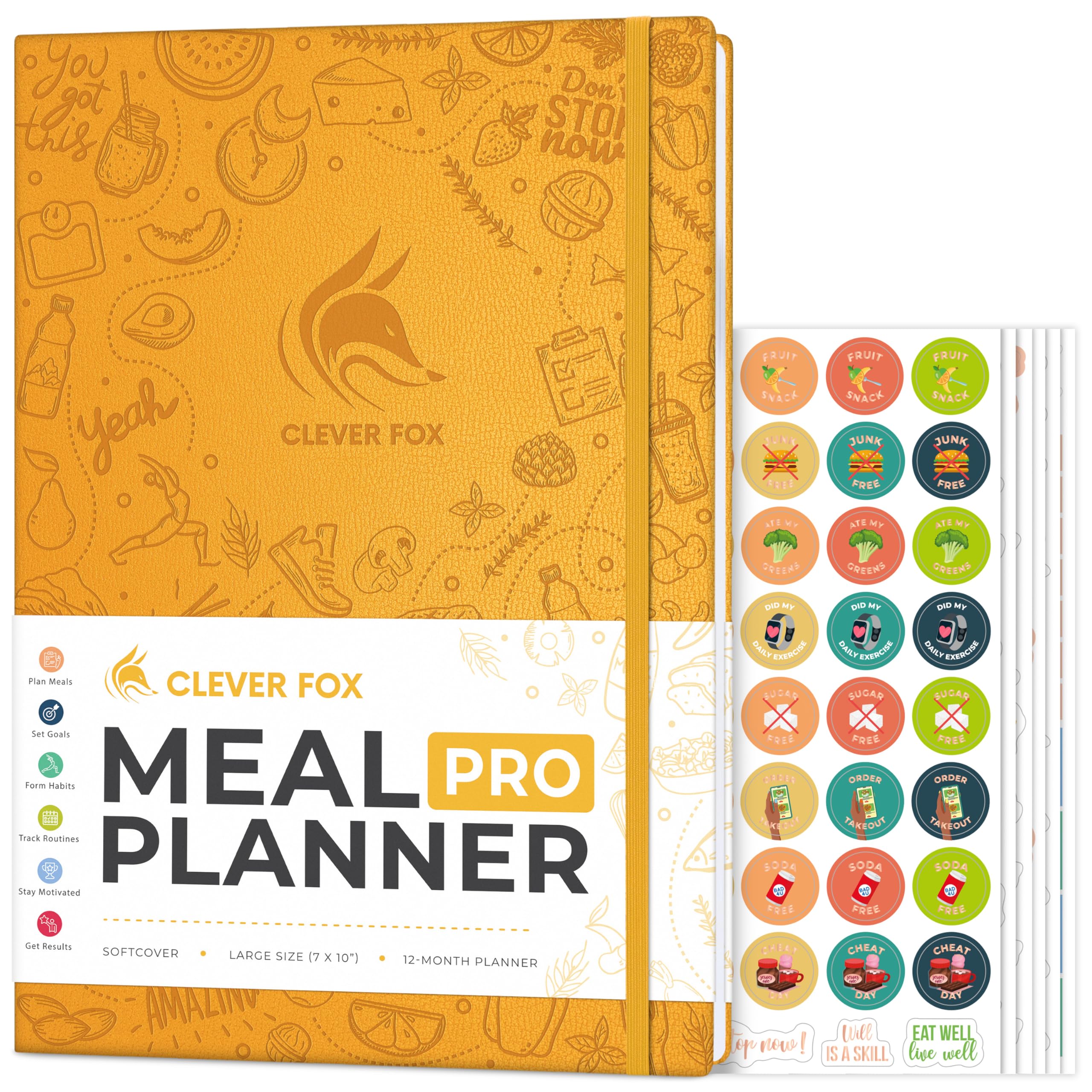 Clever Fox Meal Planner PRO – Weekly Meal Prep Journal with Grocery List & Weigh Loss Tracker – Diet, Fitness & Welness Log Book – Nutrition Diary