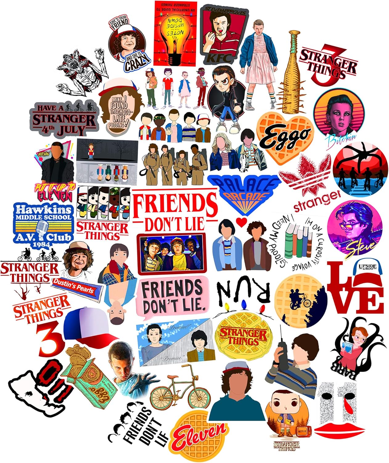 stranger things stickers pack cool 50 pcs tv show laptop stickers vinyl waterproof sticker office water bottles skateboard motorcycle bicycle luggage decal graffiti patches for teen kid child student amazon co uk toys