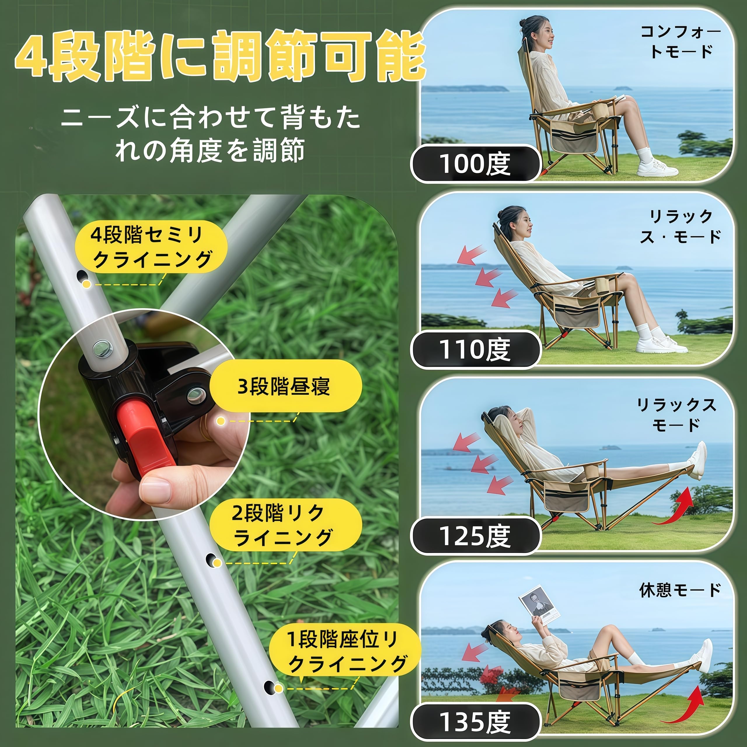 Amazon.co.jp: キャンプ椅子リクライニング 折りたたみ式