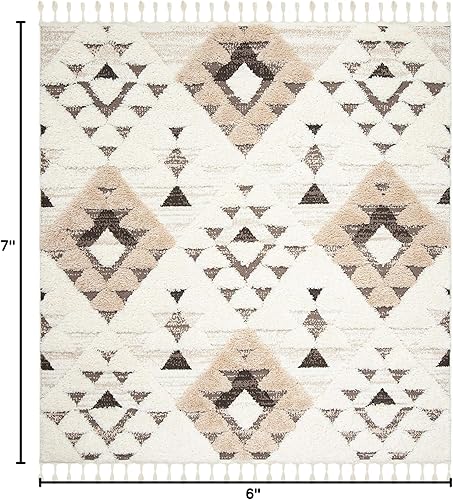 Miniatura 2 de SAFAVIEH Tapete marroquí con borlas cuadrado de 6 pies 7 pulgadas, grosor 2 pulgadas, no desprende pelo, fácil cuidado, para zonas de alto tráfico,