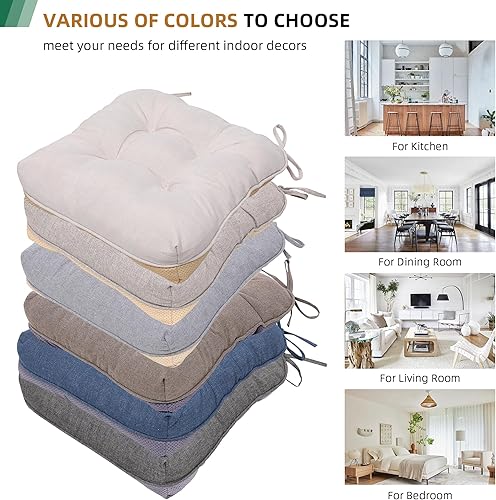 Miniatura 6 de Paquete de 4 cojines caqui para silla, cojines de asiento interiores de 15.5 x 15.5 pulgadas, almohadillas de espuma viscoelástica copetuda para