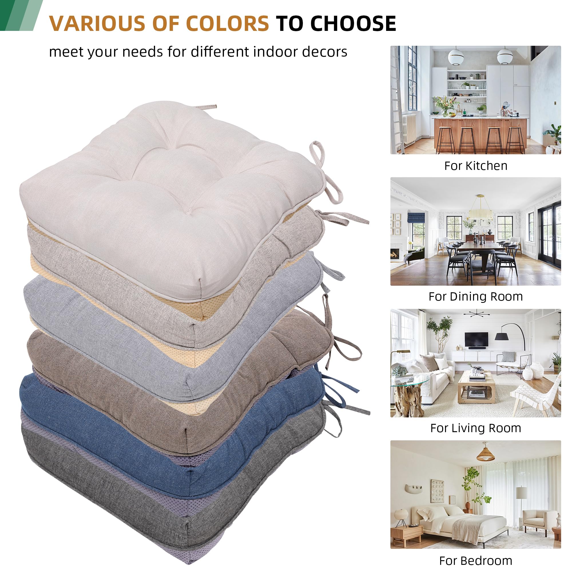 RACE LEAF Khaki Chair Cushions 2 Pack, 15.5" X 15.5" Indoor Seat