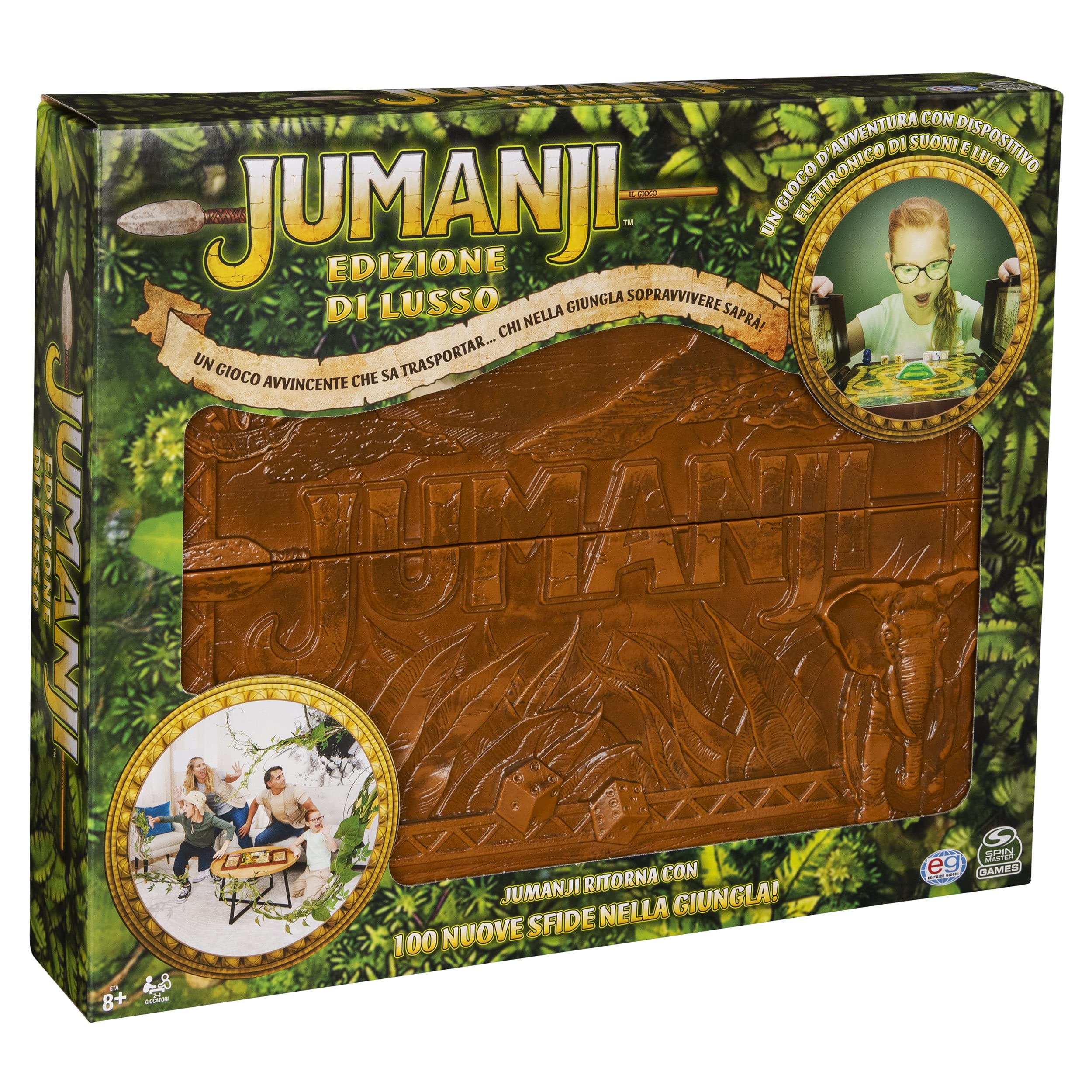 Wydawca gier, Jumanji Deluxe gra elektroniczna z klasyczną przygodową grą planszową, teraz ze światłami i dźwiękami, 8+