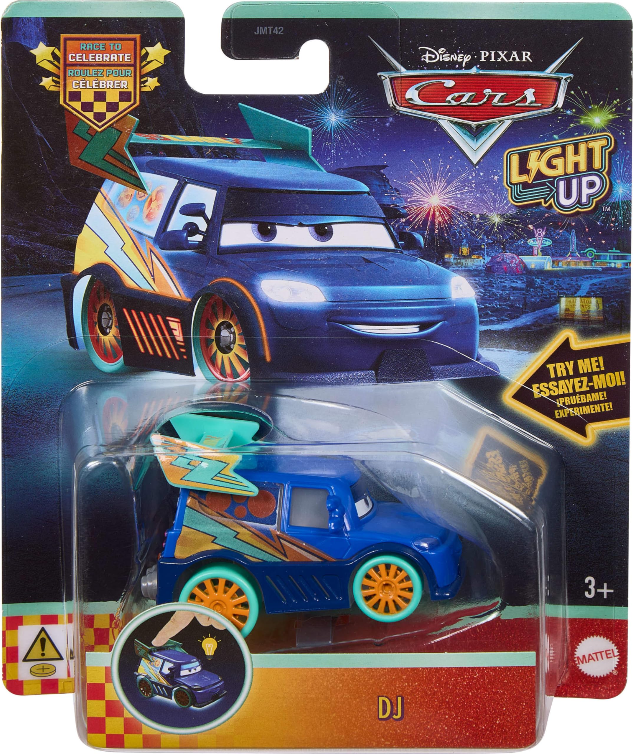 Mattel Disney and Pixar Cars Toy Vehicle with Lights in 1:55 Scale, Press Down to Start 1 of 4 Colorful Light Sequences (Styles May Vary), JMT42