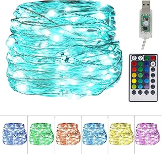 Twinkle Star USB Fairy String Lights, 33Ft 100 LED Waterproof 16 Colors Changing Sliver Wire Lights with 4 Lighting Modes ...