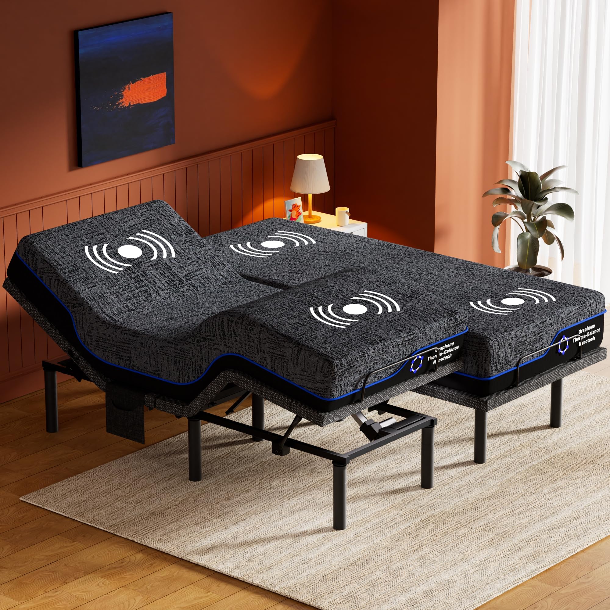AMADA HOMEFURNISHING Split King Adjustable Bed Frame and 14 Inch Cooling Gel Memory Foam Mattress Set - product photo