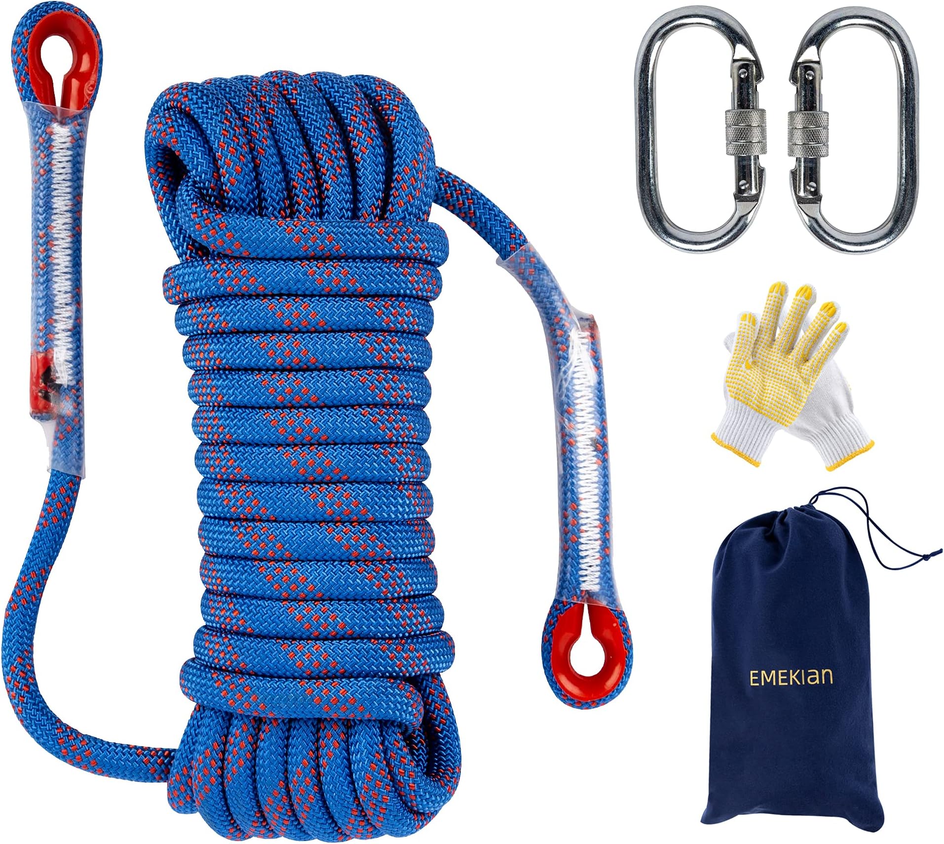 EMEKIAN Indoor Outdoor Climbing Rope, 10/12/14mm (32FT/49FT/65FT/98FT) Static Rock Climbing Rope for Escape Rope, Ice Climbing Equipment, Fire Safety Rescue Rope, with Non Slip Gloves