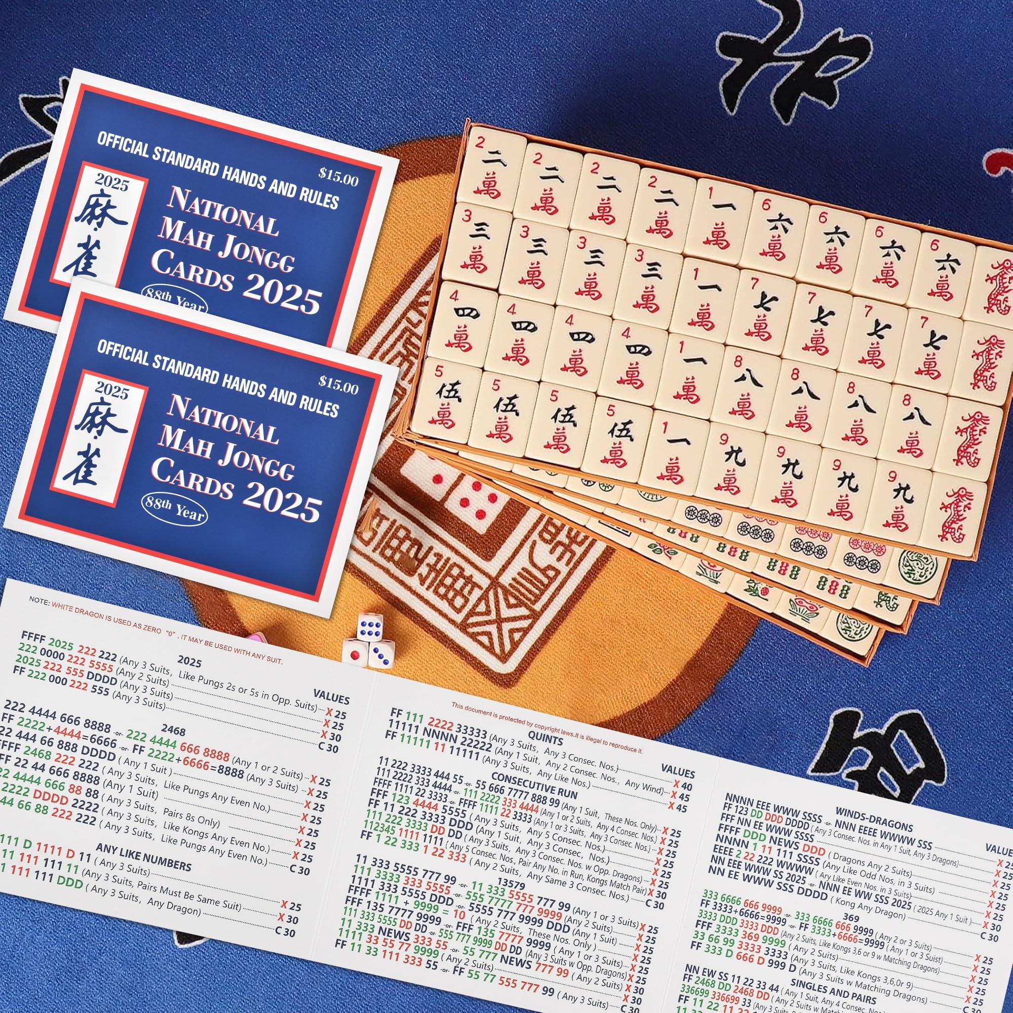 ZOBGRWO 4-Pack 2025 Mahjong Rule Cards – Large Print Scoring Reference For American
