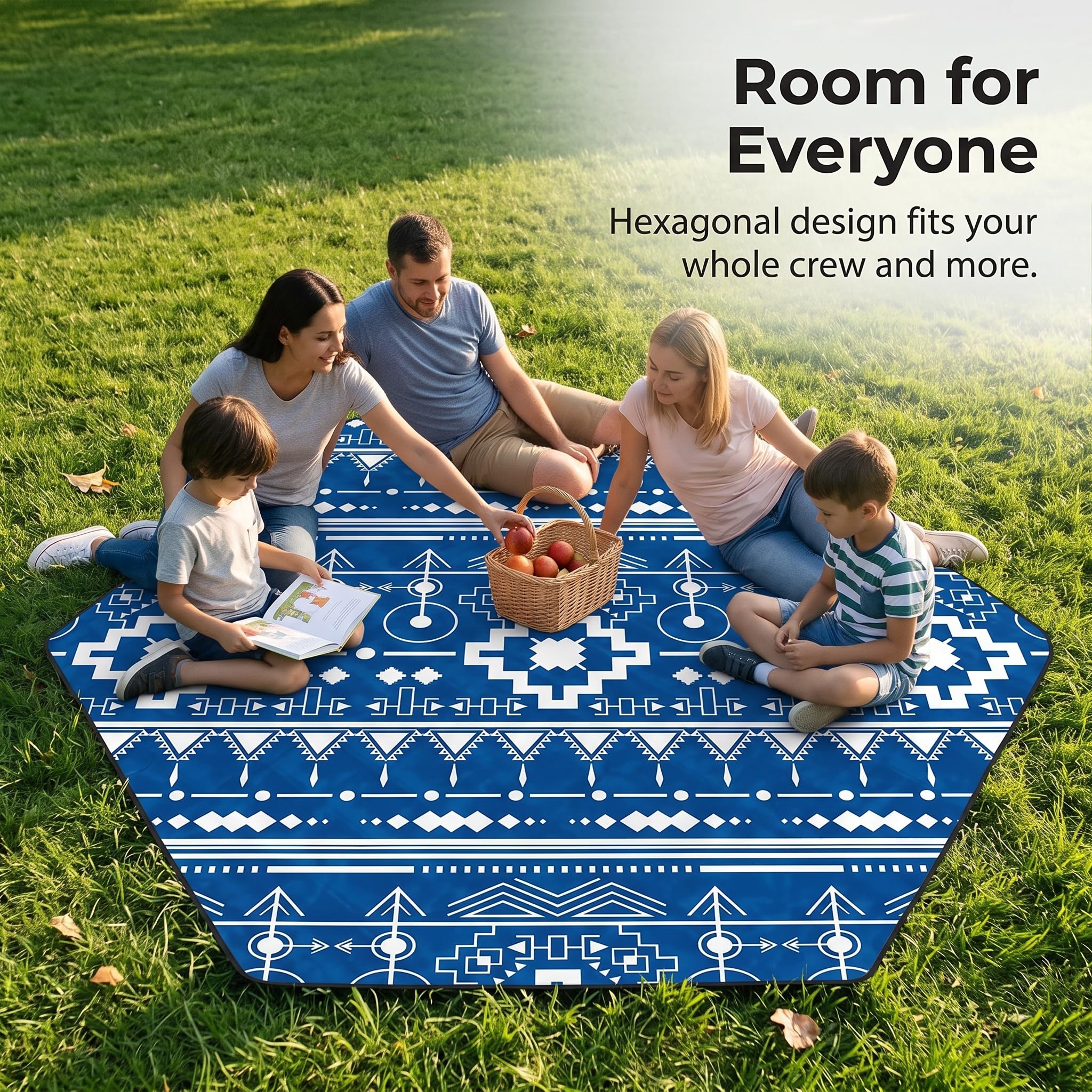 Couverture Pique Nique hexagonale pour extérieur, Tapis Sol Camping, Nappe Pique Nique imperméable