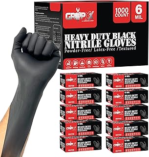 Heavy Duty 6 Mil Black Nitrile Gloves - Disposable, Latex & Powder Free | Mechanic, Food Prep & Tattoo | Rubber Gloves for Cooking, Cleaning & Household |Bulk Case of (1000)
