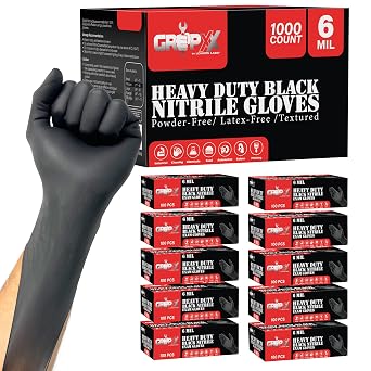 London Labs Heavy Duty 6 Mil Black Nitrile Gloves - Disposable, Latex & Powder Free | Mechanic, Food Prep & Tattoo | Rubber Gloves for Cooking, Cleaning & Household |Bulk Case of 1000