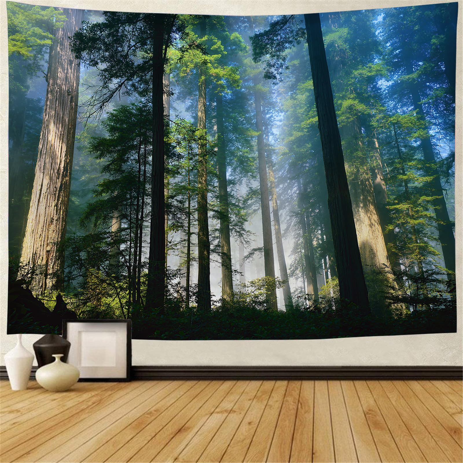 FENDROM Forest Nature Landscape Tapestry Sunshine Through Tree Tapestries Wall Hanging Sunlight Green Fresh Woodland Scenery for Bedroom Living Room Aesthetic Decoration