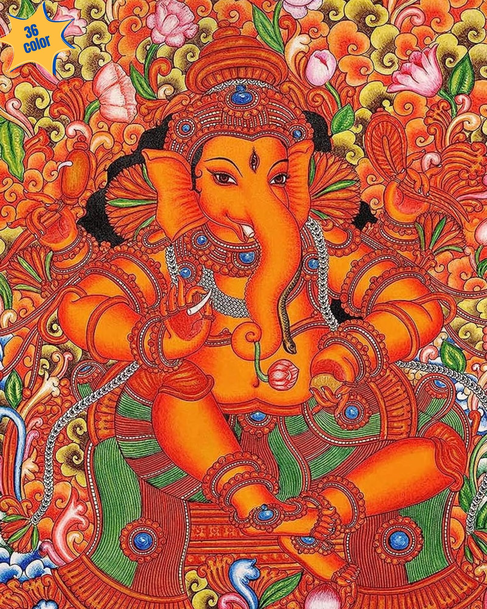 TULIP N TURTLE Mural Ganesha 36 Color Diy Acrylic Paint By Number Kit For Adults Kids Beginner Number Painting Kit Diy Canvas Painting Wall Decoration Diy Painting Kit For Adults, Multicolor-image-9