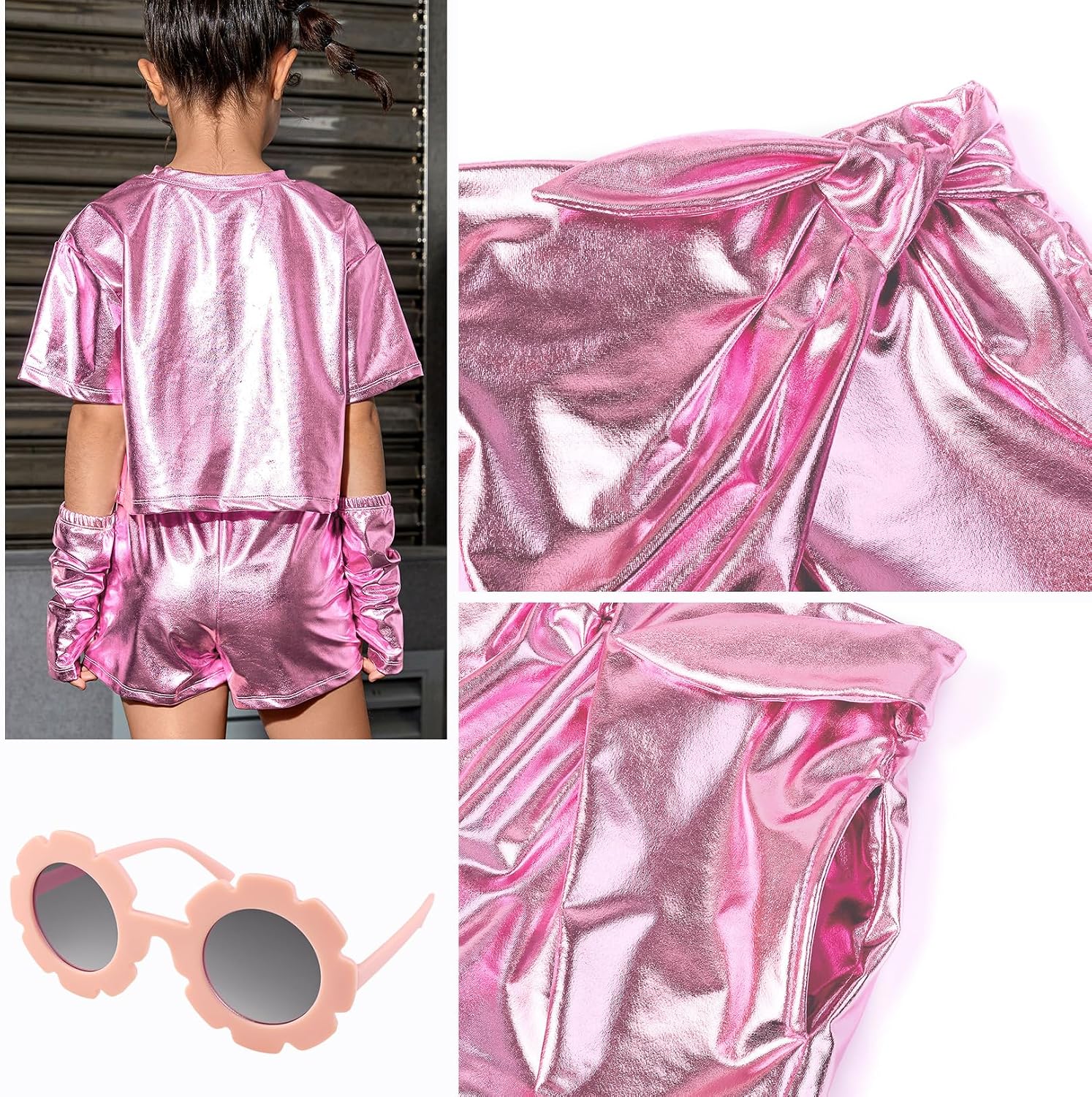 Perfashion Girls' Metallic Skorts Sparkly Shorts with Sunglasses Dancing Skirt 4-13 Years