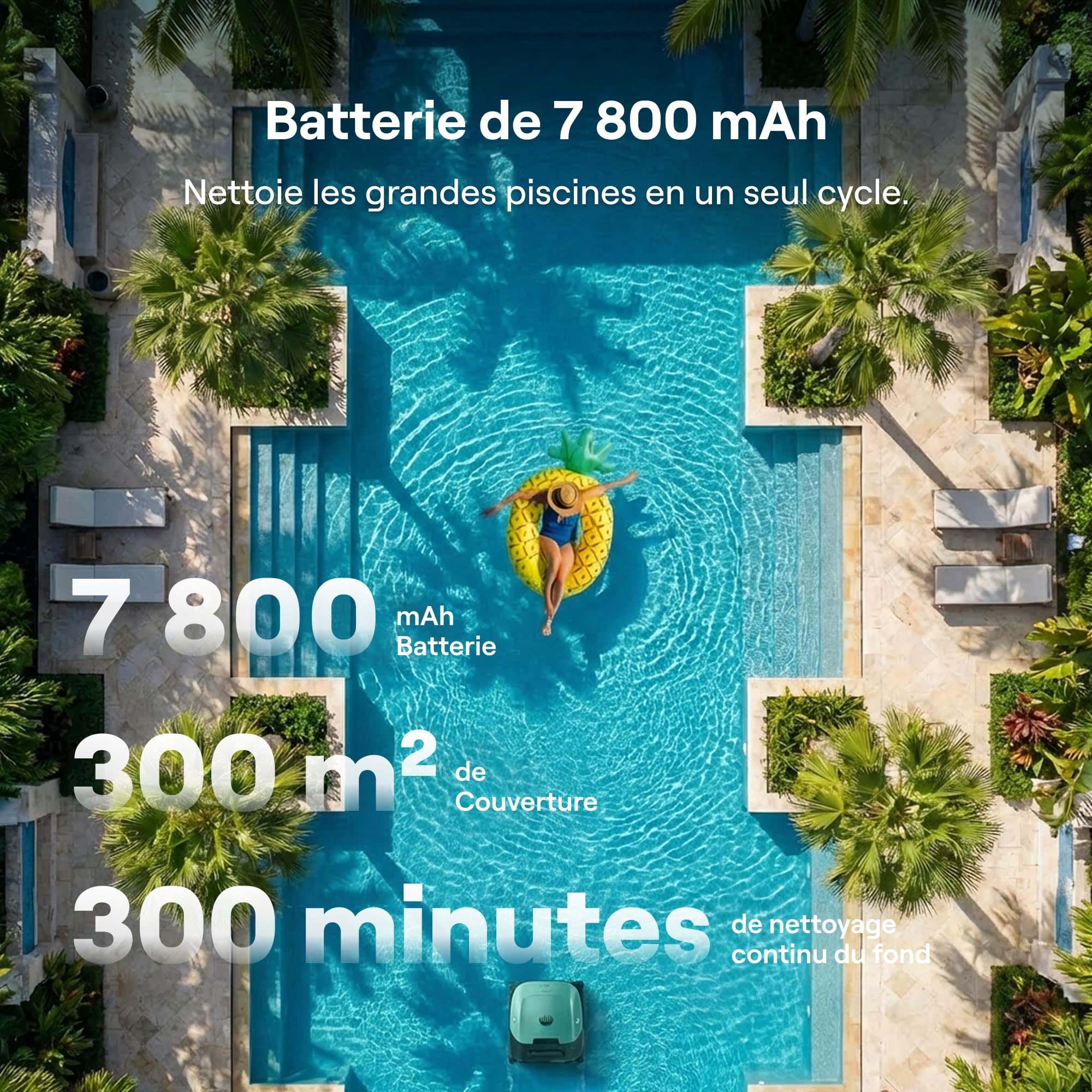 Beatbot Sora 10 Robot Piscine sans Fil 25700 LPH Fond Parois Ligne d'eau Plages Immergées Filtre 5L Spécial Feuilles 300 Min 300m² Vert