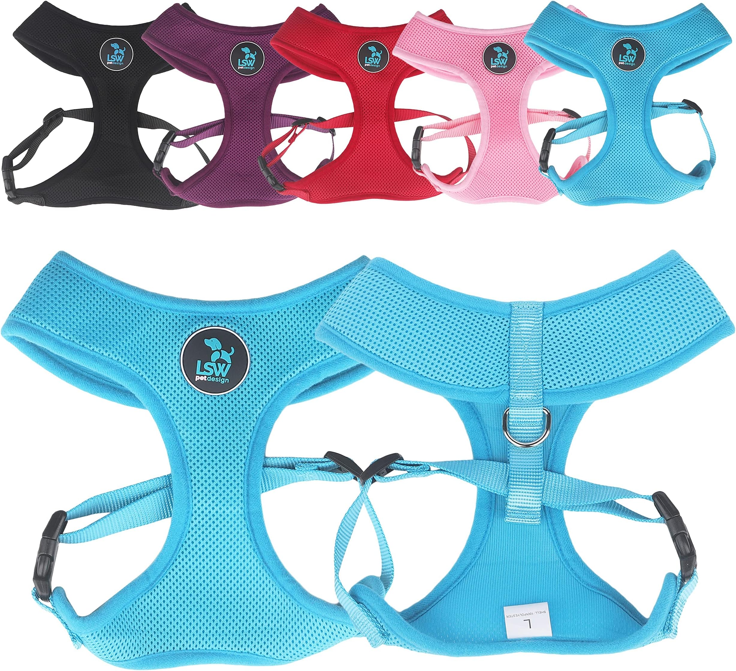 LSW Pet Design No Pull Small Dog Pet Harness Breathable Mesh and Sizes Blue Large