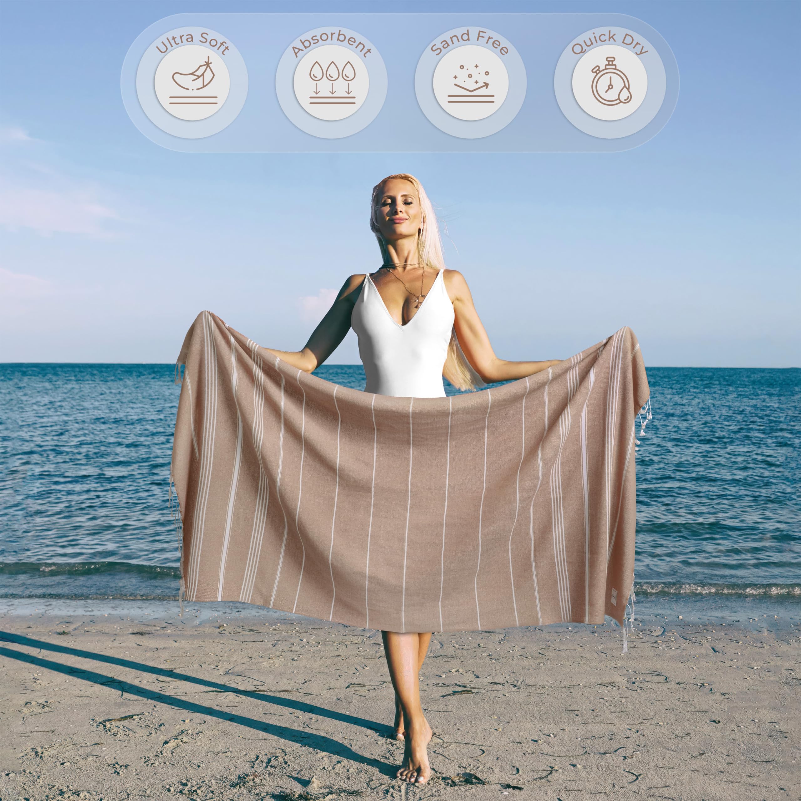 Bazaar Anatolia - Toalla De Playa Turca - 100% Algodón, De Secado Rápido, Sin Arena Para Baño, Camping, Viajes, Azul Marino, Tamaño Grande, 71 X 39 Pulgadas, Rayas Azul Oscuro