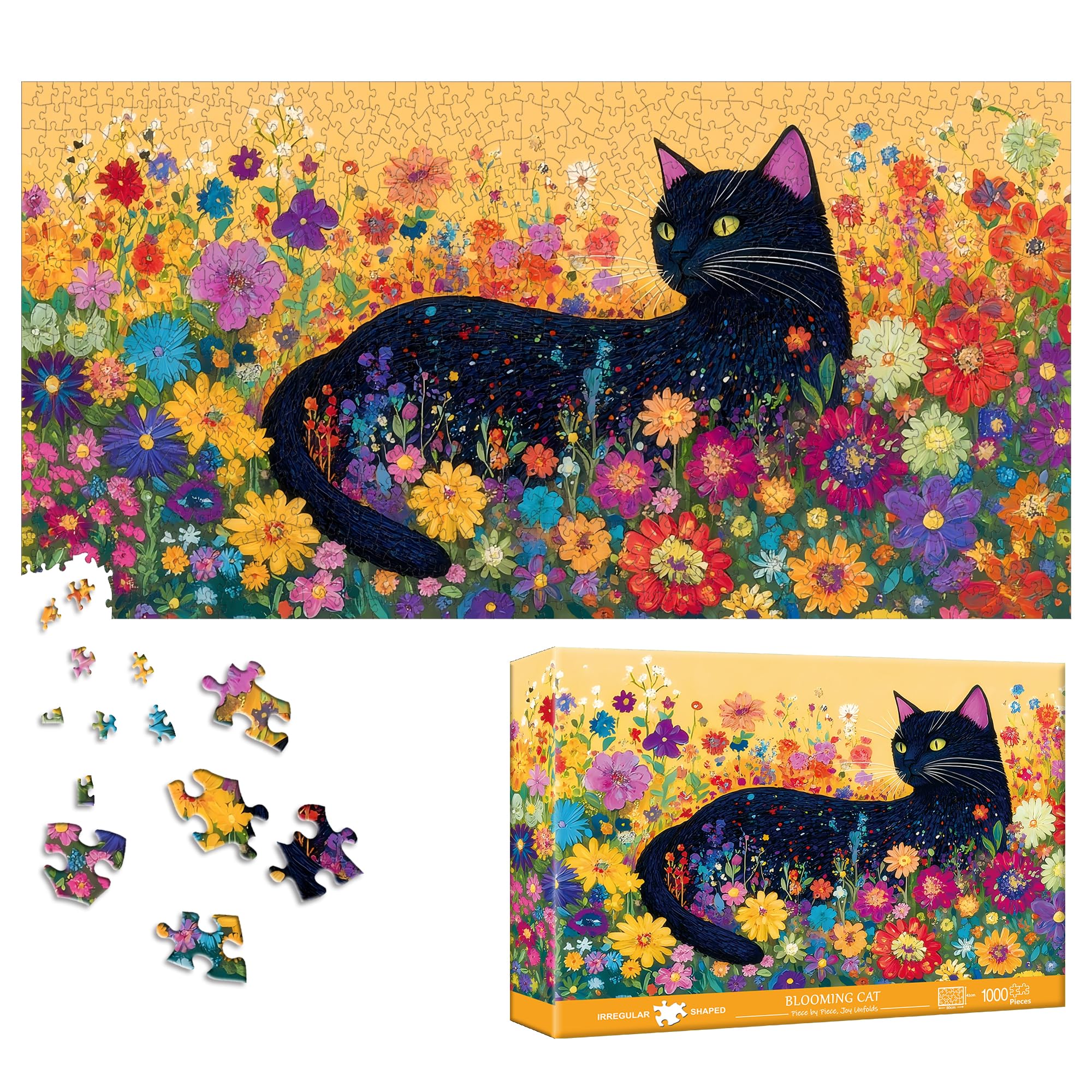 Bimkole Blooming Cat Puzzles for Adults 1000 Pieces, Flower Paper Jigsaw Puzzle 1000 Pieces