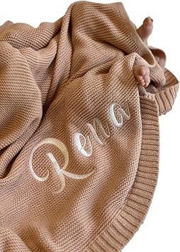 Monbebe Personalized Baby Blanket with Name | Custom Newborn Gift | Embroidered Infant Blanket | Soft Cotton Knit Swaddle | Monogrammed Baby Bedding | Boys and Girls Crib Throw Pink
