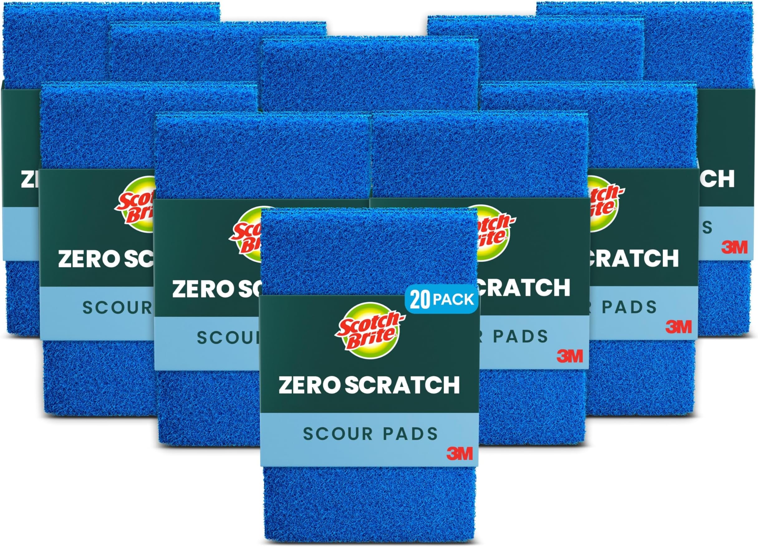 Scotch-Brite Zero Scratch Scouring Pad, Effective + Gentle Dish Scrubber for Household Cleaning, 2 Scrub Pads for Dishes, Nonstick Pots and Pans, Glass, Tubs, Showers, Reusable & Durable