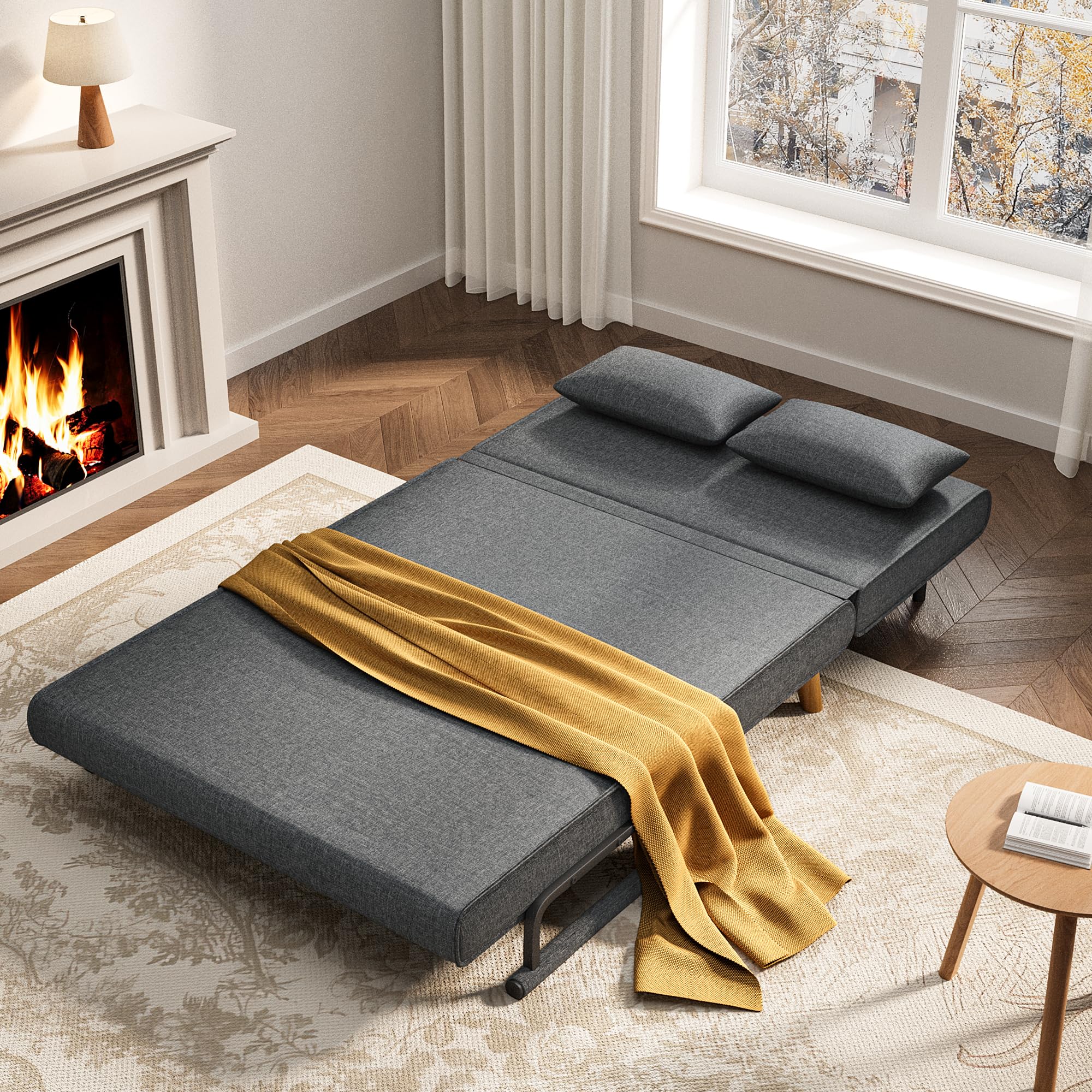 Xbro Schlafsofa 2-Sitzer mit Bettfunktion, Schlafsessel mit Bettfunktion mit Verstellbarer Rückenlehne und 2 Kissen, Sessel mit schlaffunktio für kleine Wohnung (Dunkelgrau)