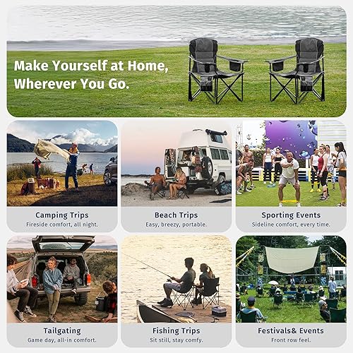 Miniatura 3 de East Oak Silla de campamento de gran tamaño  Sillas de campamento resistentes  Soporte de 500 libras, Oxford 600D, portavasos y bolsillo lateral