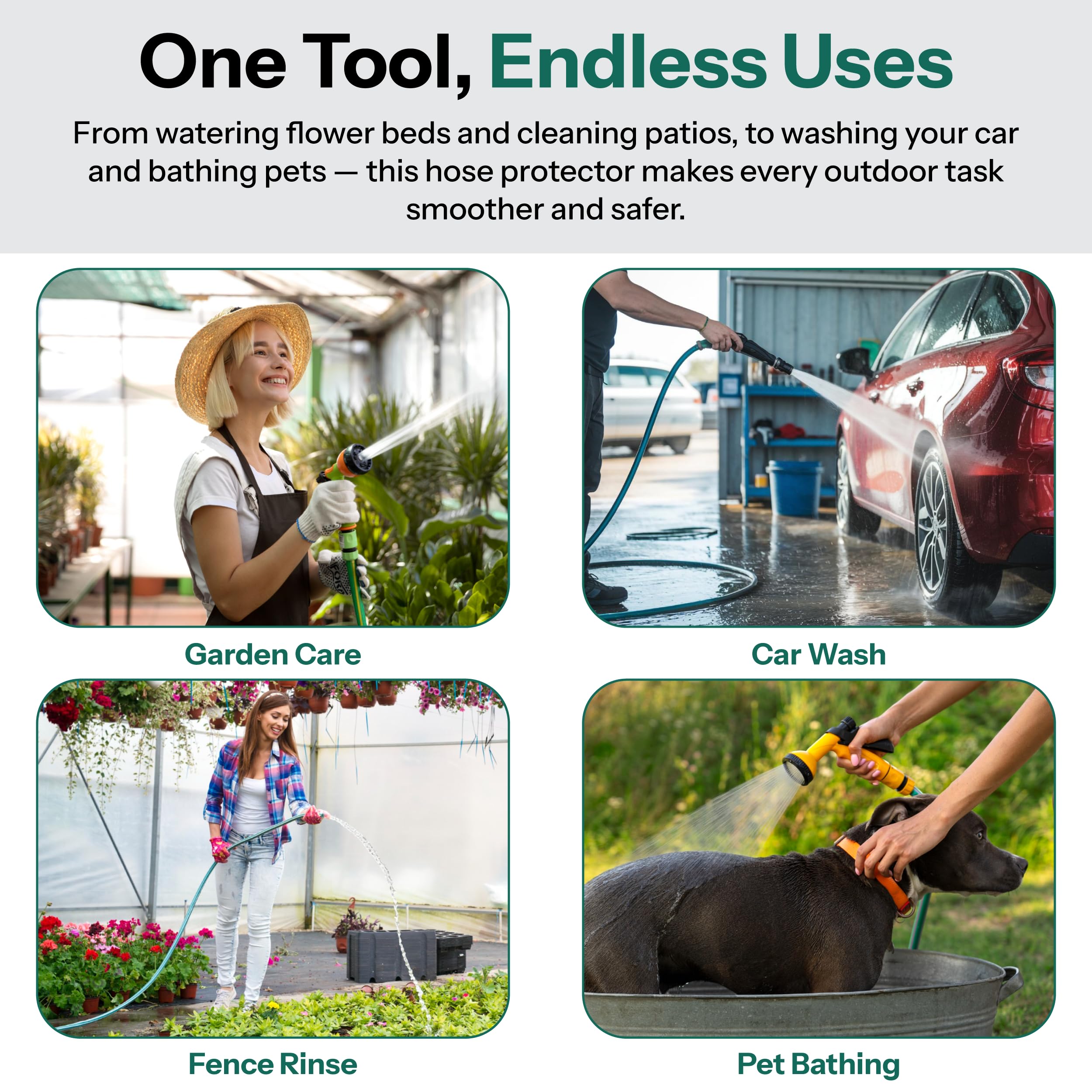 Protezione per tubo da giardino con molla elicoidale (4 pezzi) – Adattatore prolunga per tubo da 3/4", in ottone resistente e PVC, protezione antipiega, senza perdite, con rondelle extra per giardino