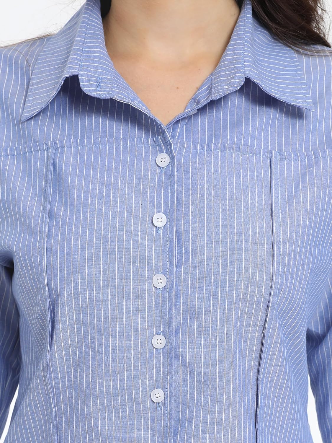 SUNNOW Women's Striped Blue Button Down Shirt Long Sleeve Comfortable Casual Office Blouse Tops - Image 3