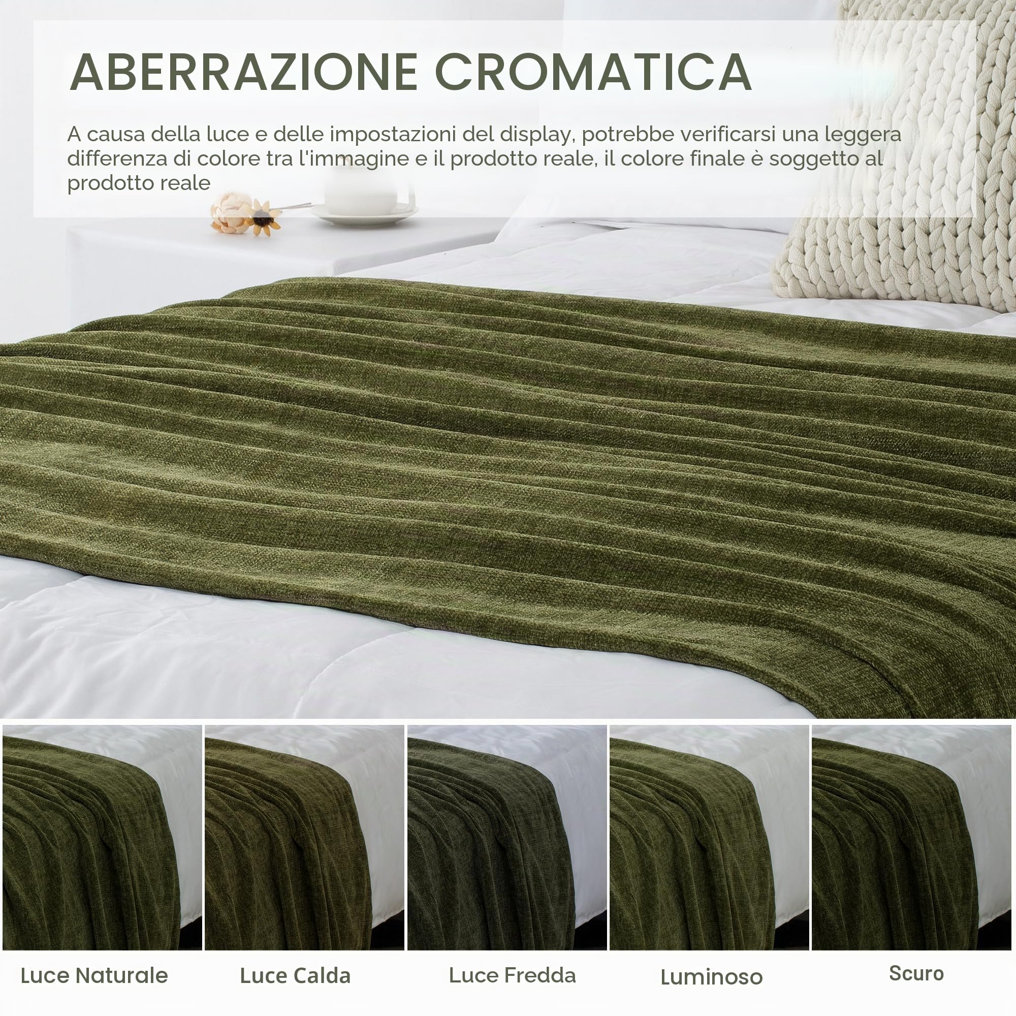 Coperta in ciniglia per divano, 127 x 152,4 cm, morbida e accogliente con frange e nappe, per letto, divano, sedia, leggera, decorativa, stile bohémien, per regalo, verde oliva