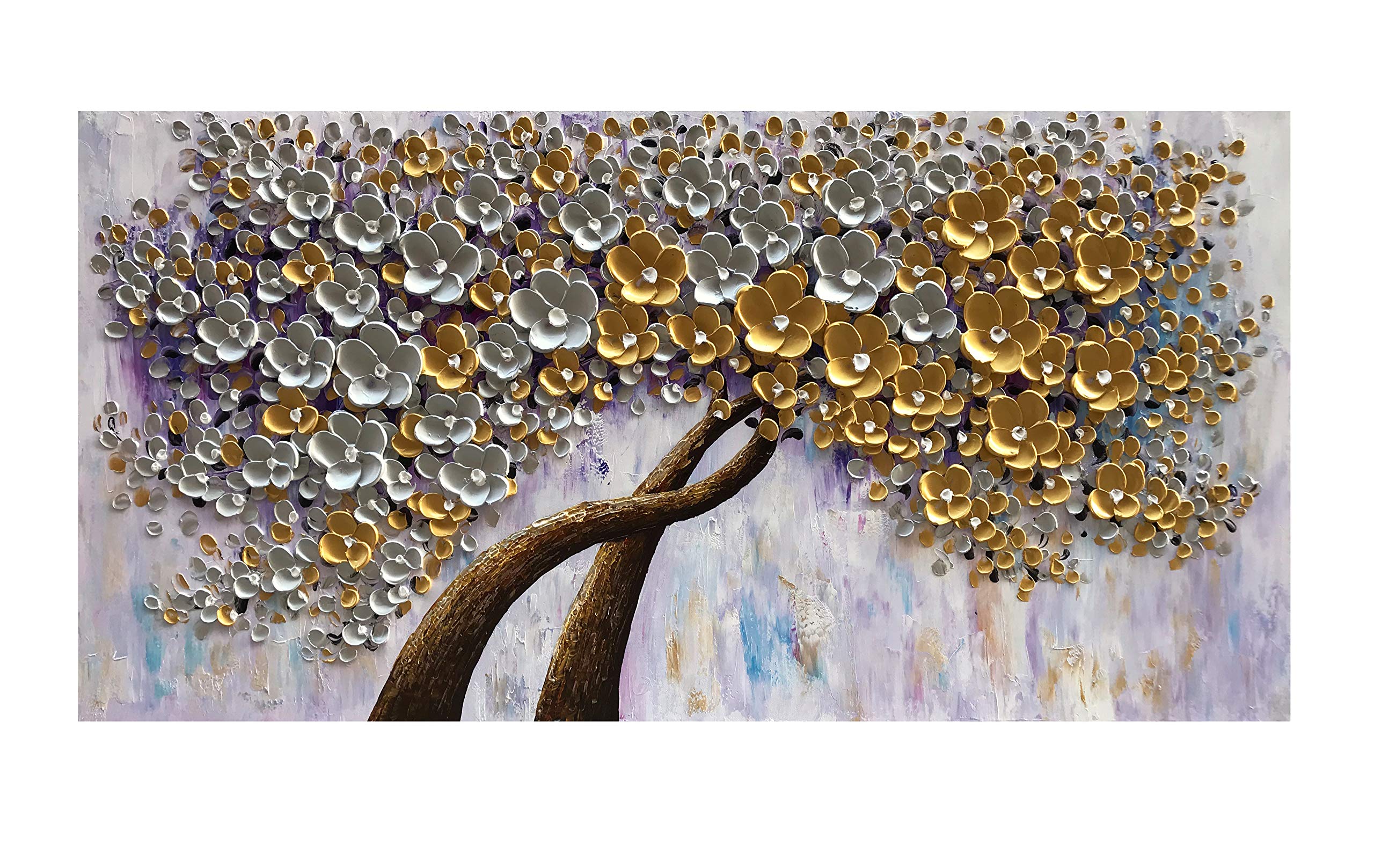 Amazon.co.jp: Diathou 24×48インチ ホワイトゴールド 花 手描き 油絵