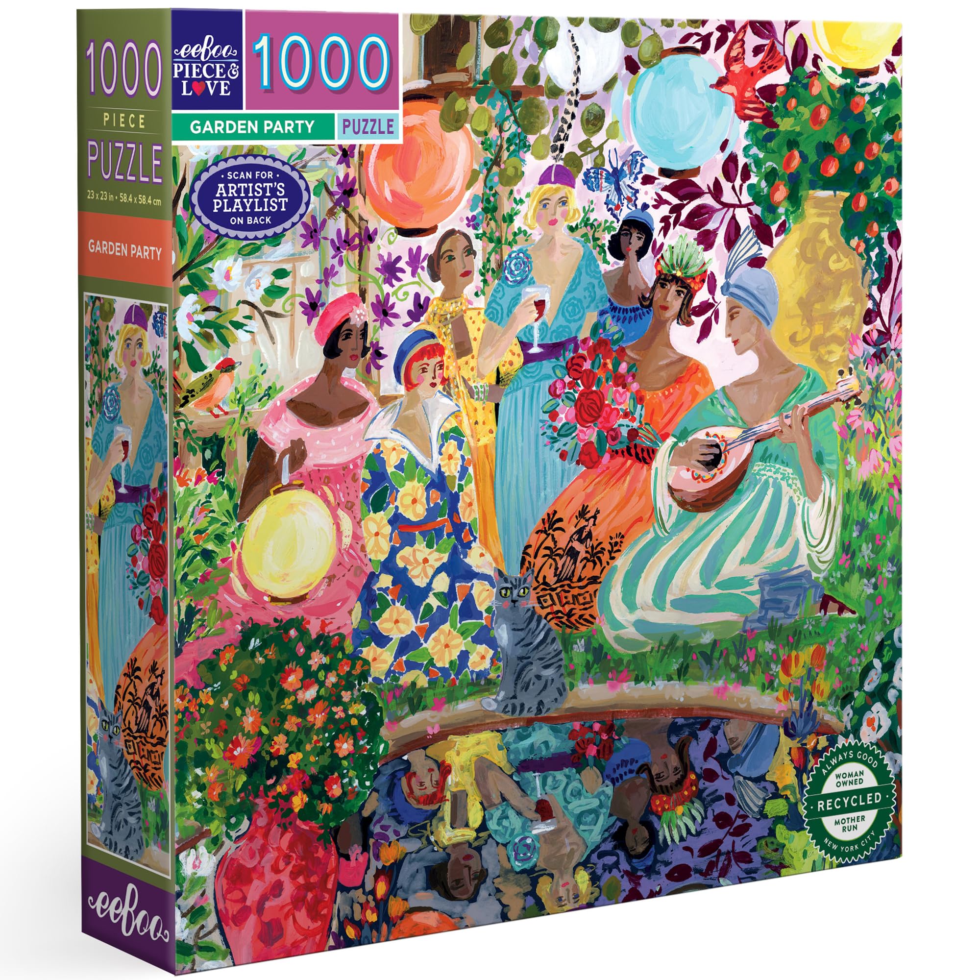 eeBoo Piece & Love: Garden Party - 1000 Piece Puzzle - Adult Square Jigsaw, 23x23, Includes Image Reference Insert, Glossy Pieces
