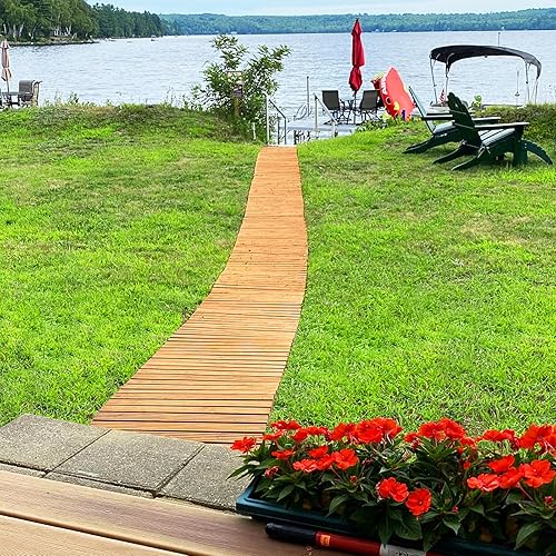 Miniatura 4 de Giantex Camino de jardín de madera de 8 pies, 2 unidades, pasarela de madera dura enrollable de 17 pulgadas de ancho con superficie antideslizante,