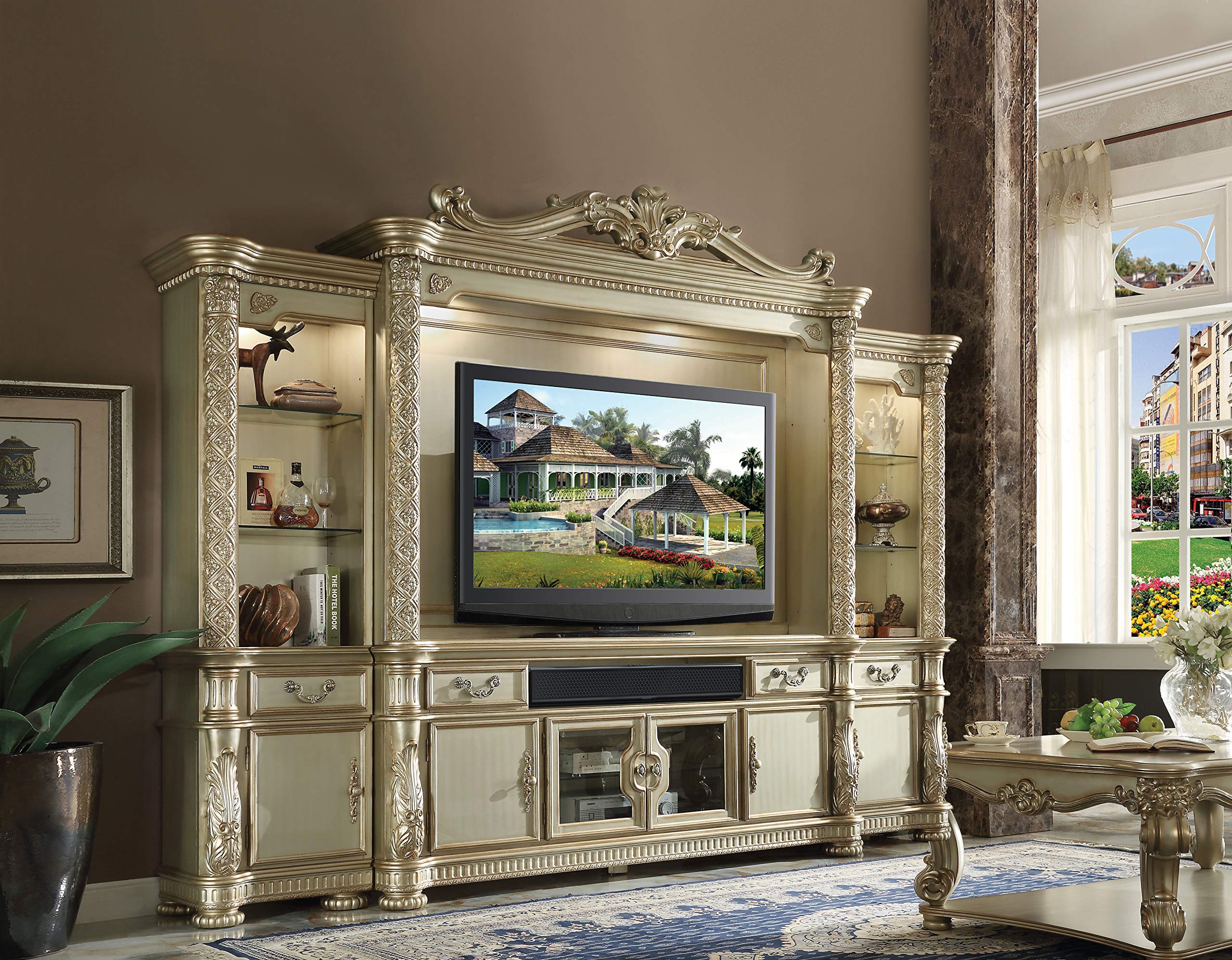 Acme Vendome Gold Patina Entertainment Center with TV Stand - 木製 