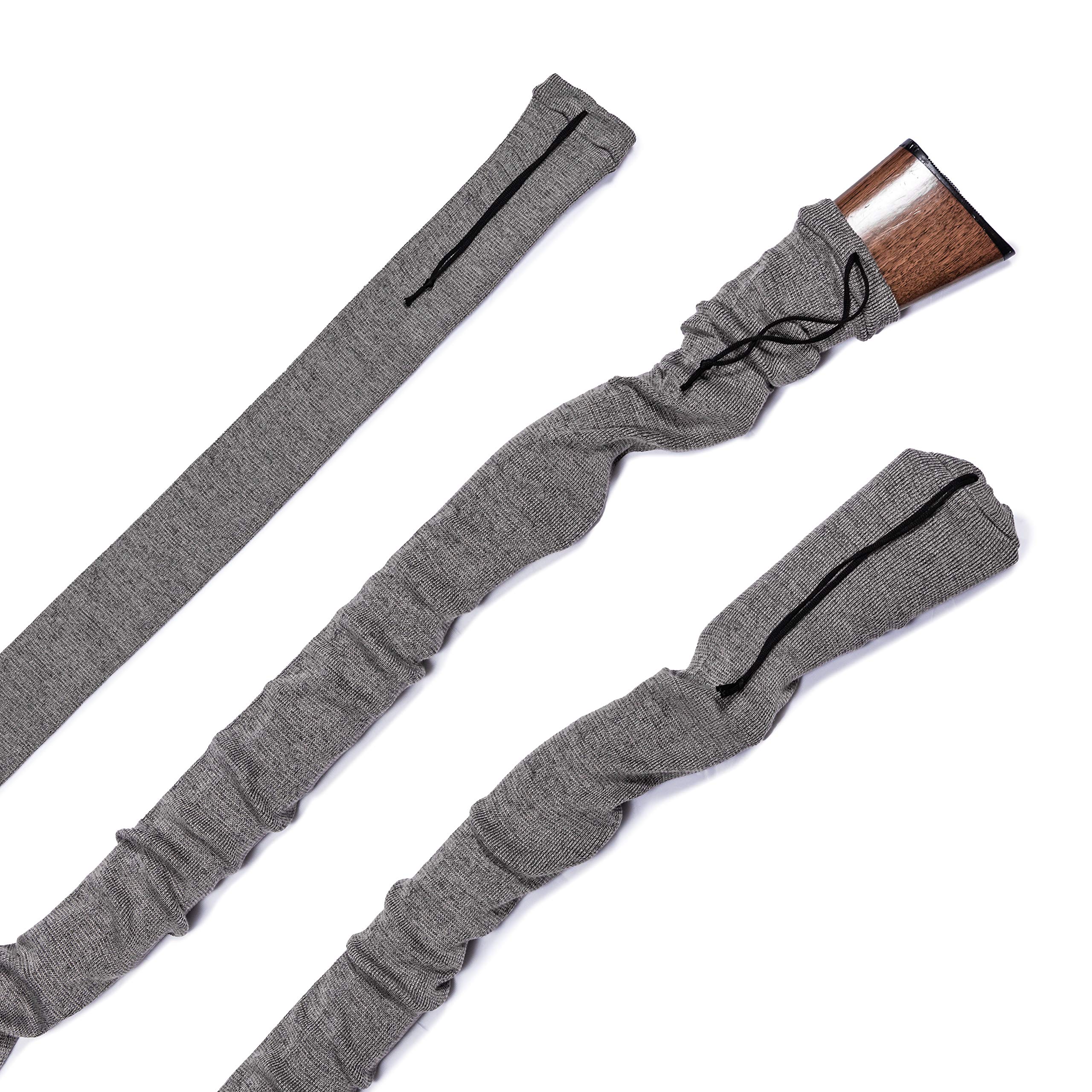 TLO OutdoorsKnit Gun Sock - for Rifle, Shotgun, and Gun Storage and Protection Accessories - Silicon Treated, Moisture Resistant, 52 Inches Long with Drawstring [Gray]