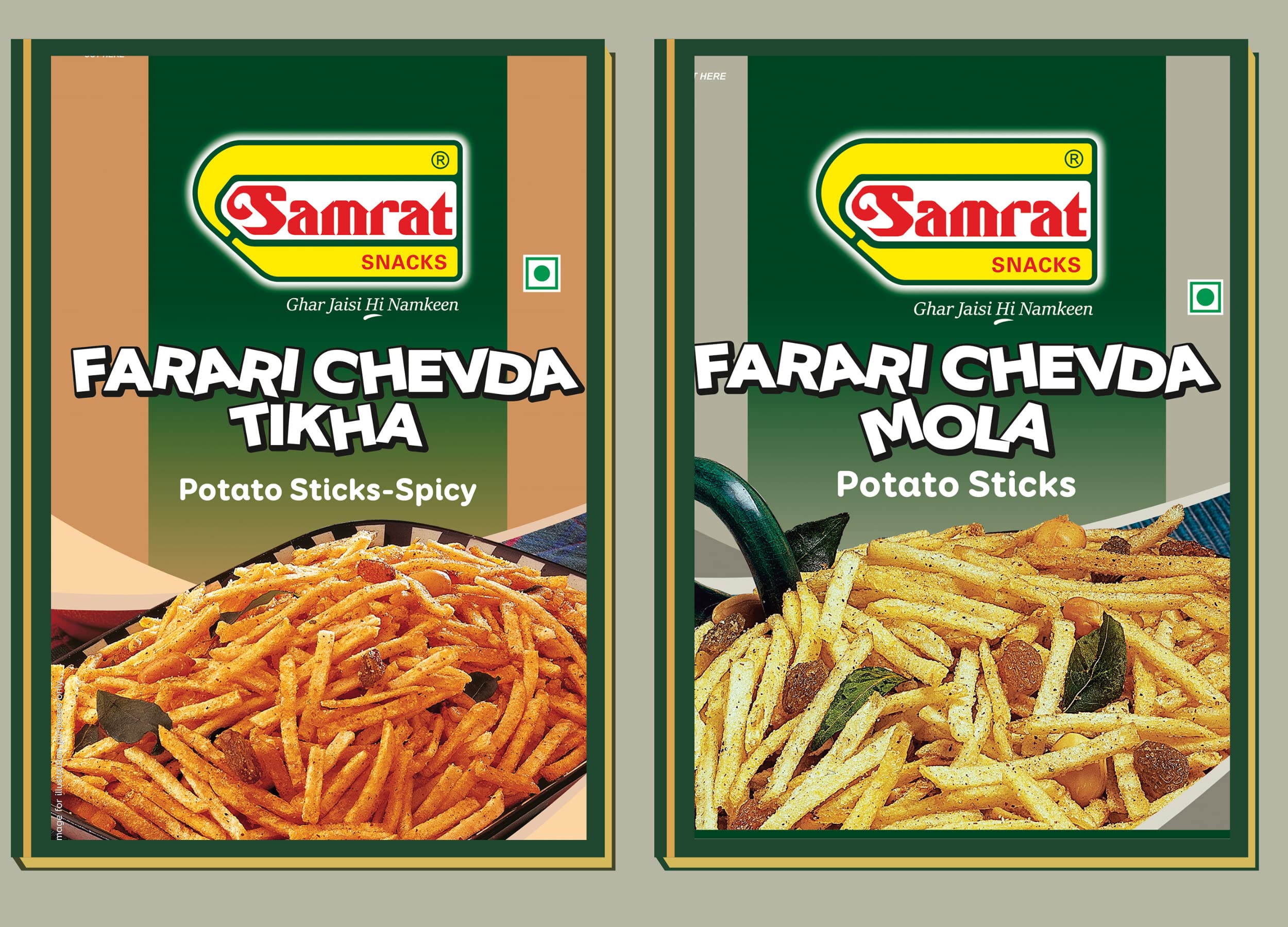SAMRAT| Assorted Farari Combo Pack of 2 | Farari Chevda Tikha | Farari Chevda Mola | Pack of 2 Snacks |Tasty & Healthy Snacks| Namkeen|2x400g|800g|