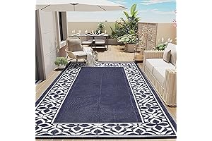 Reversible 12x12 Outdoor Rug for Patios in Navy Blue