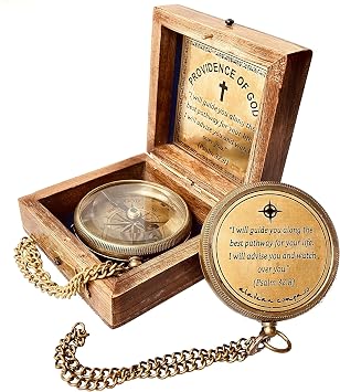 Divine Path Engraved Compass - I Will Guide You - Psalm 328" Quote | Inspirational Gifts for Men Women, Uplifting Spiritual Heavenly Faith Gift Boys Girls
