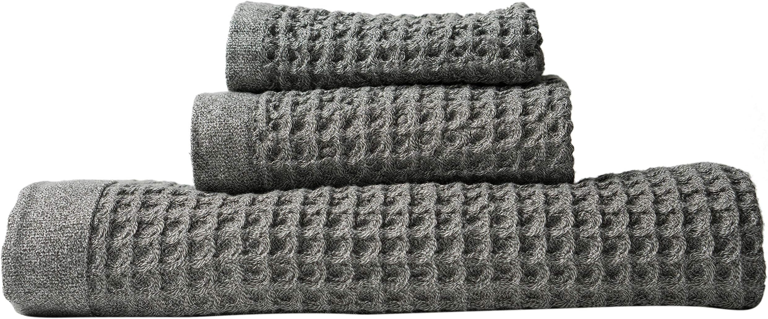 Ravel NUTRL - Silver Infused Waffle Towel Set US-Grown Supima Cotton, Quick Drying, Lightweight and Absorbent - Waffle Weave Design - Luxury Towel (Bath, Grey)